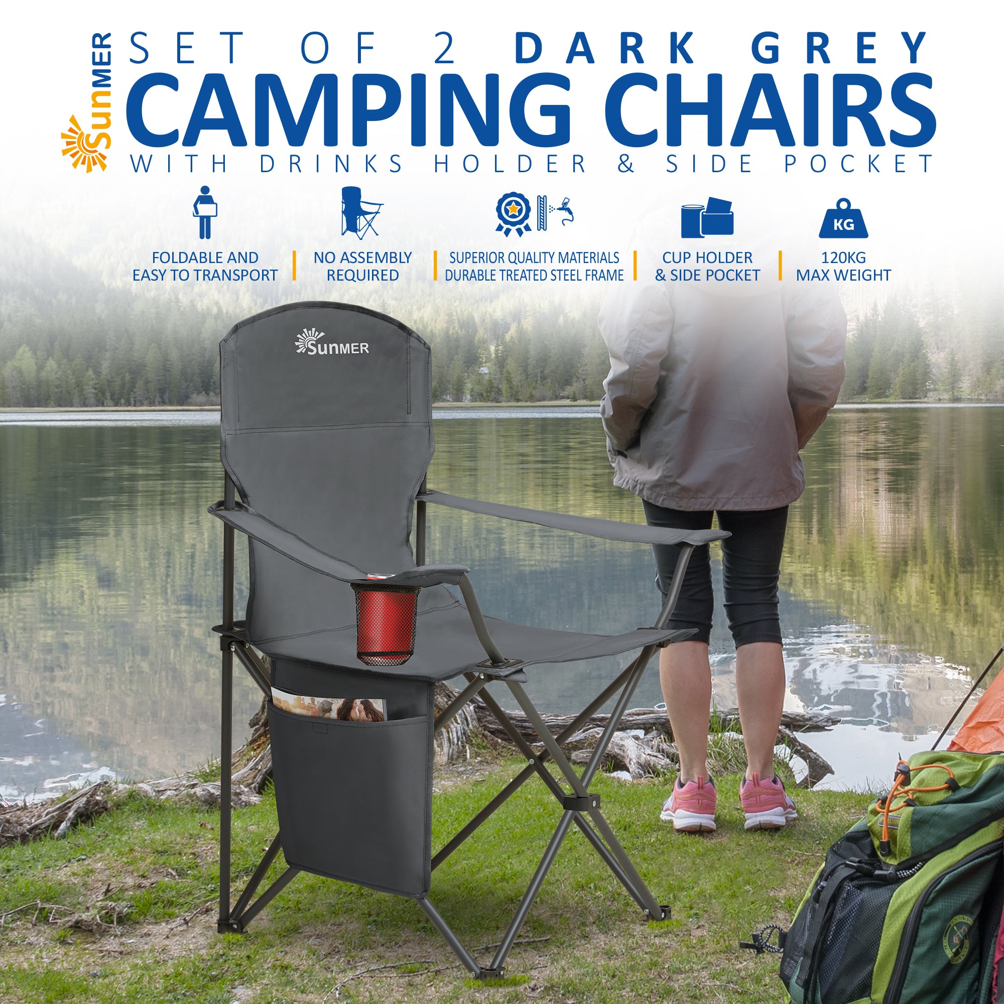 SUNMER Extra-Wide Folding Camping Chairs