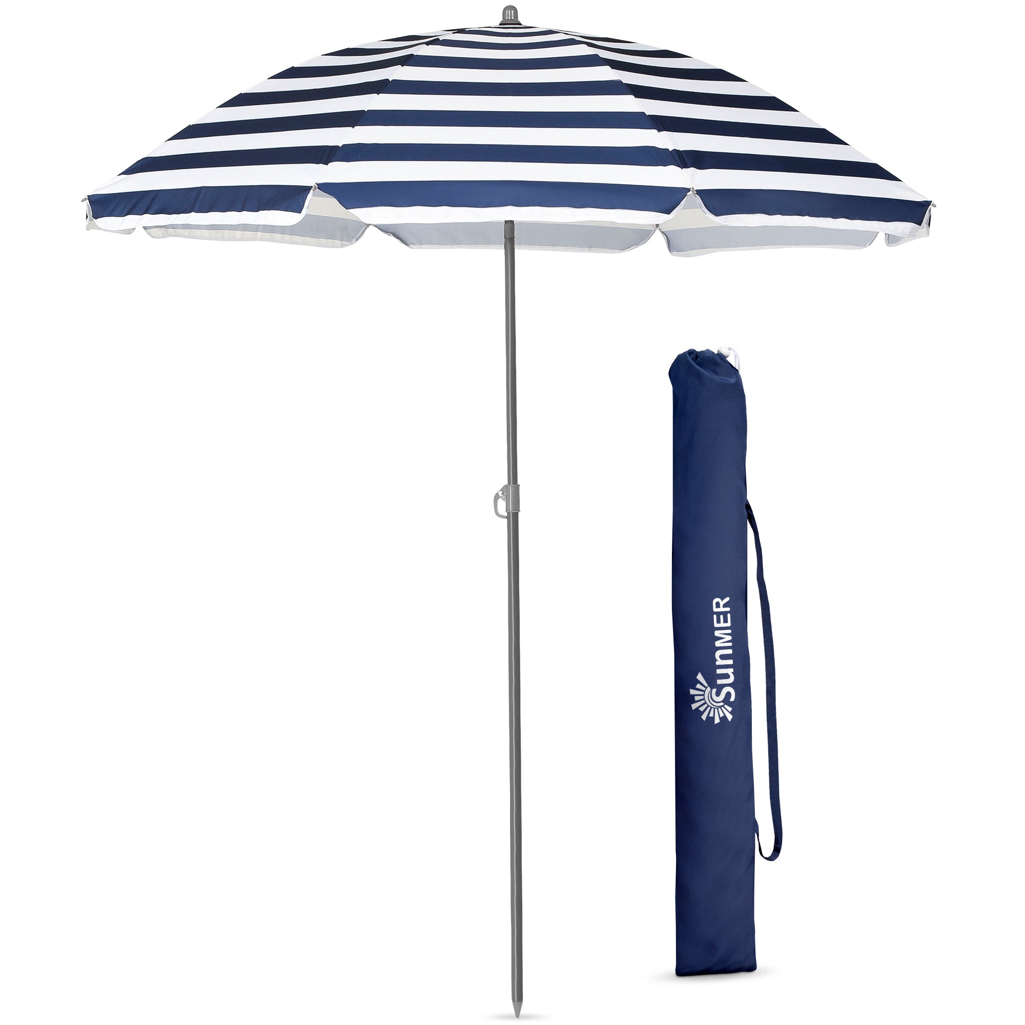 SUNMER 1.8m Beach Parasol with Tilt - Navy & White