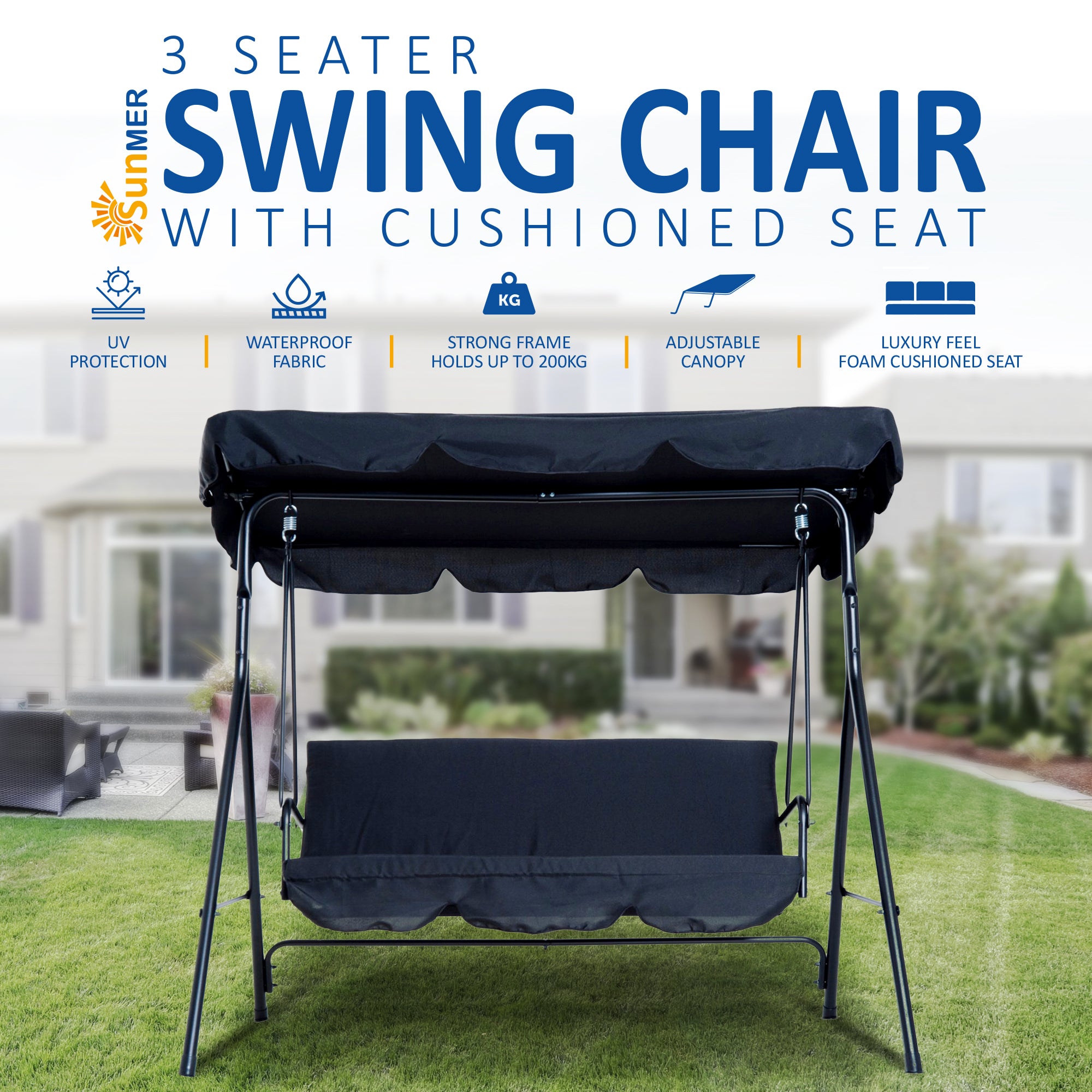 SUNMER 3-Seater Swing With Canopy - Black