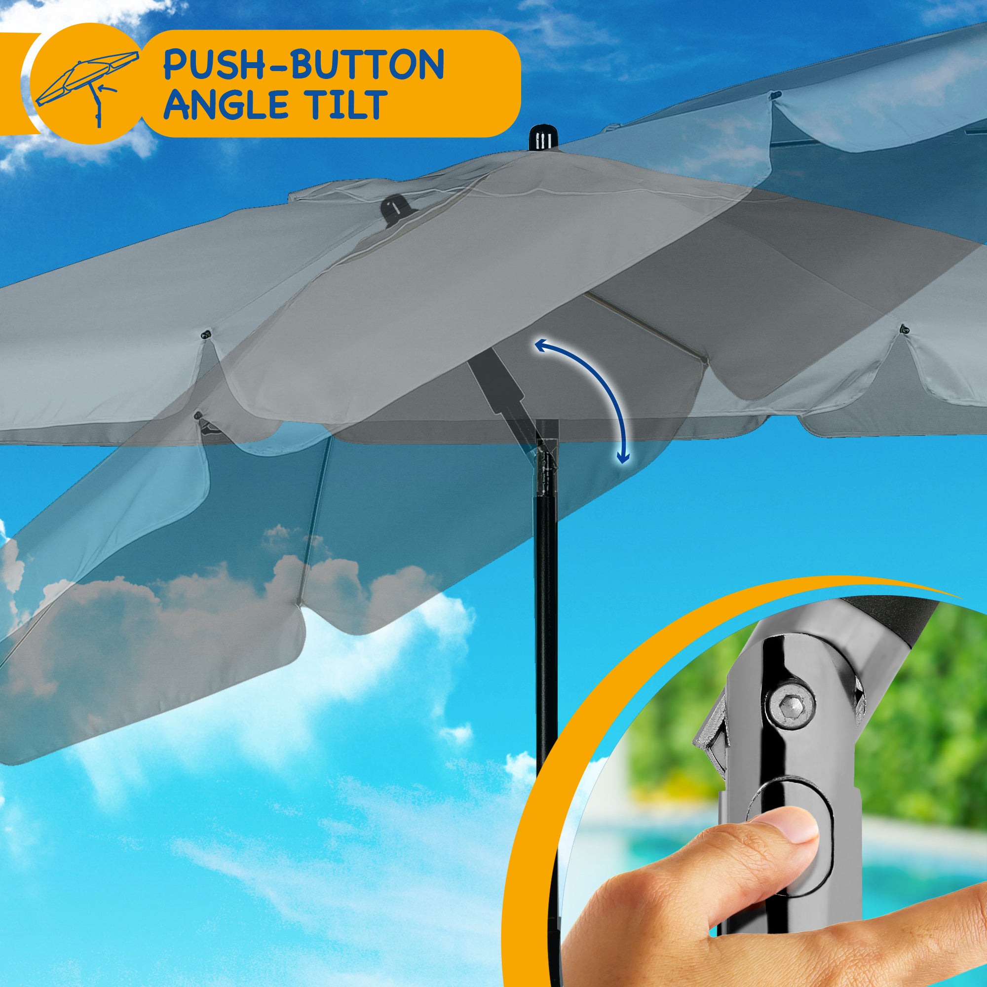 SUNMER Beach 2M Steel Parasol with Tilt Water Repellent, UV Light Protection, Easy to Open and Close, Garden Outdoor Parasol With Tilt Mechanism