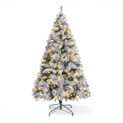 VeryMerry Pre Lit Snowy Christmas Tree with Built-In Warm White LED Lights with Auto-Off Timer