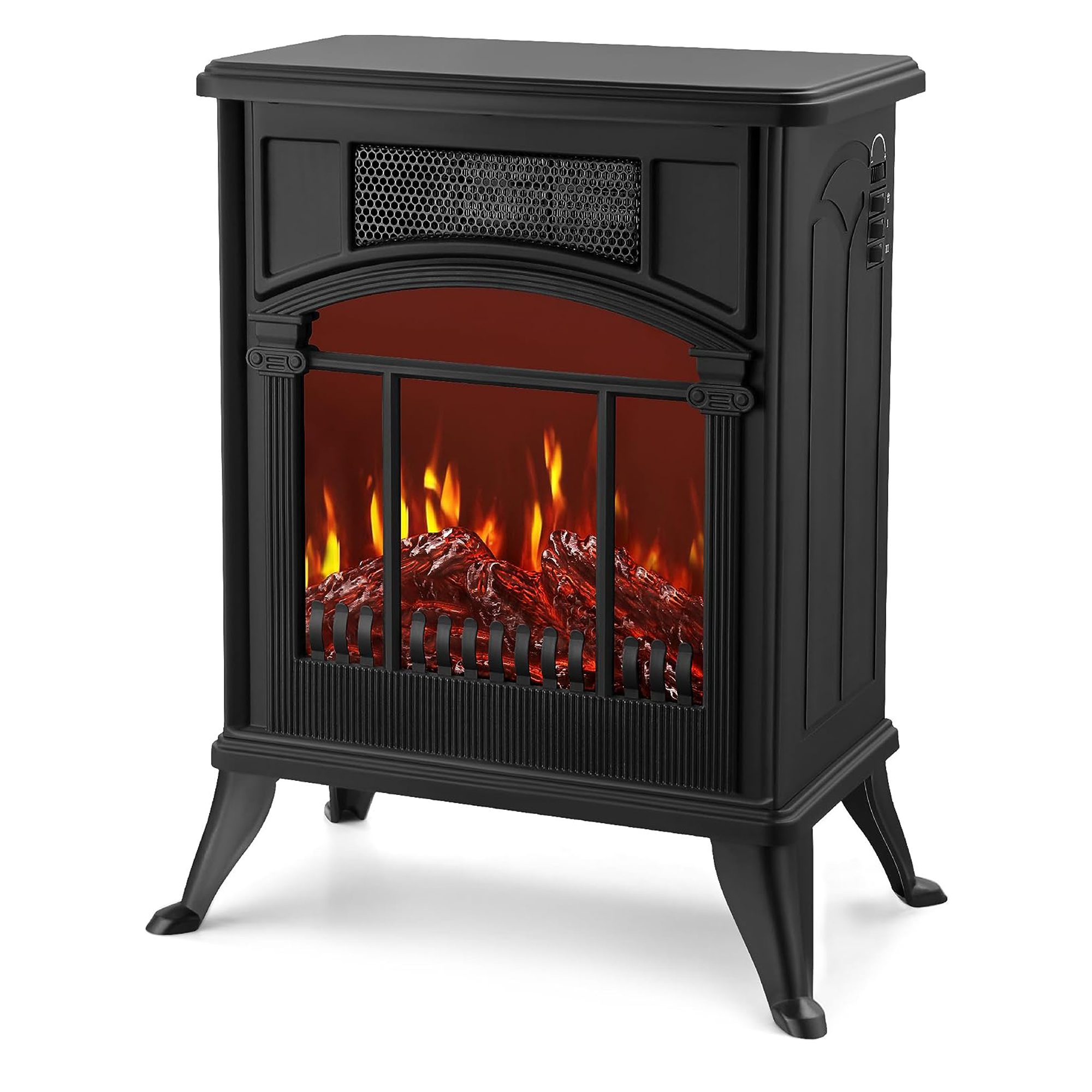 NETTA 1900W Freestanding Stove Heater With Realistic Fire Flame Effect