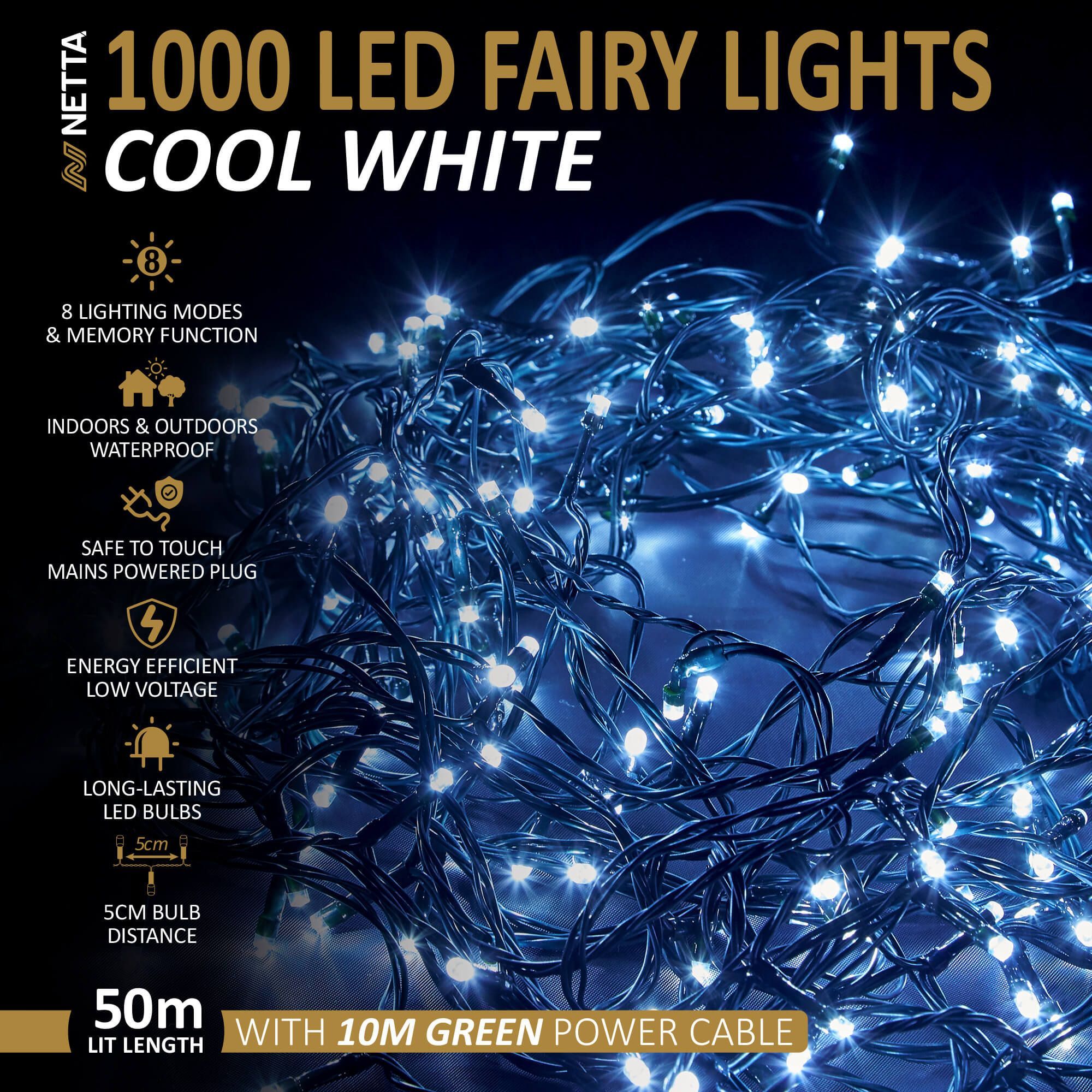 NETTA Christmas Tree Lights LED 5m Fairy String Lights Plug in with Timer and Memory Functions for Outdoor/Indoor Use