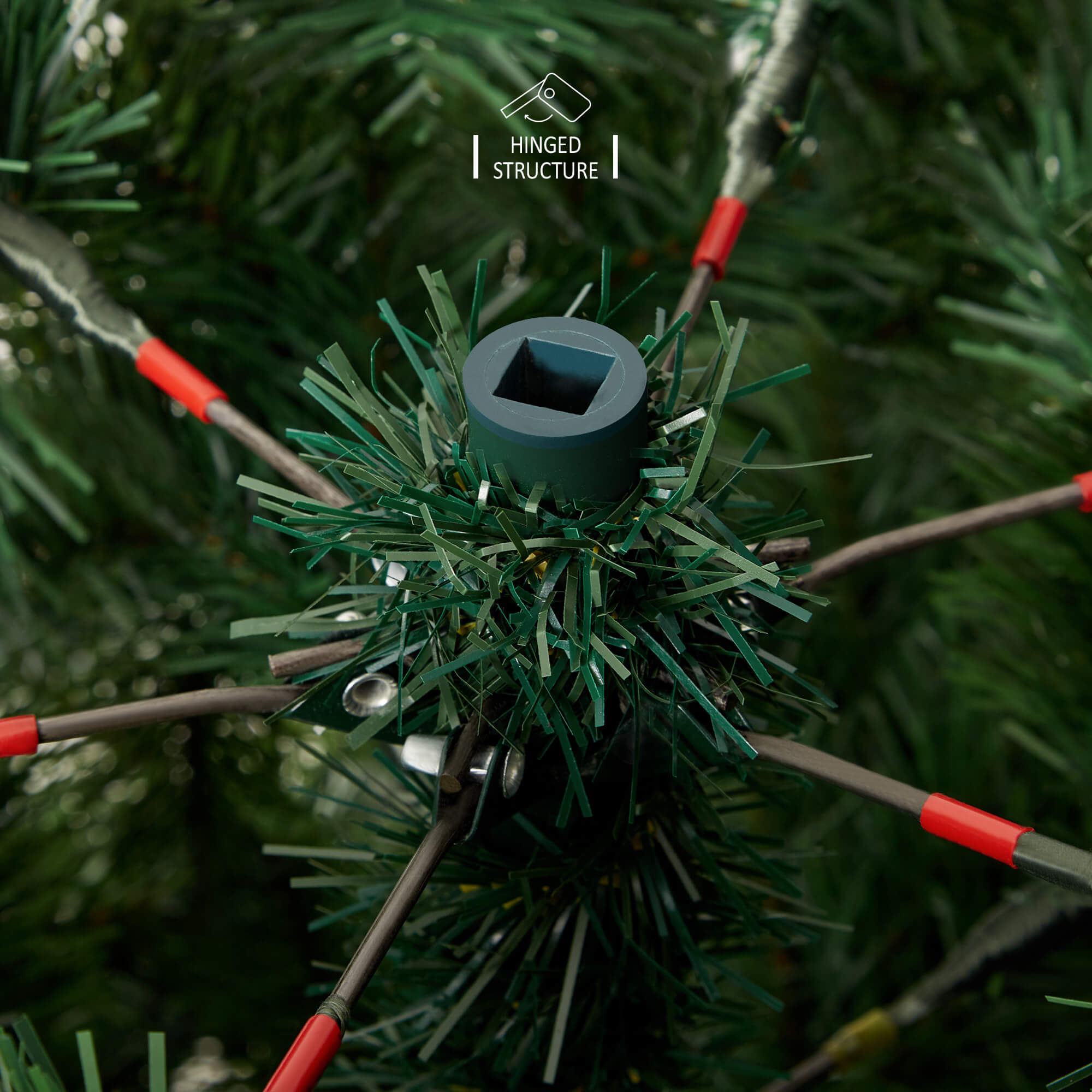 VeryMerry Glacier Snowy Christmas Tree with Real Frosted Pinecones, Foldable Metal Stand, Snow Flocked Artificial Tree PVC and PE Tips