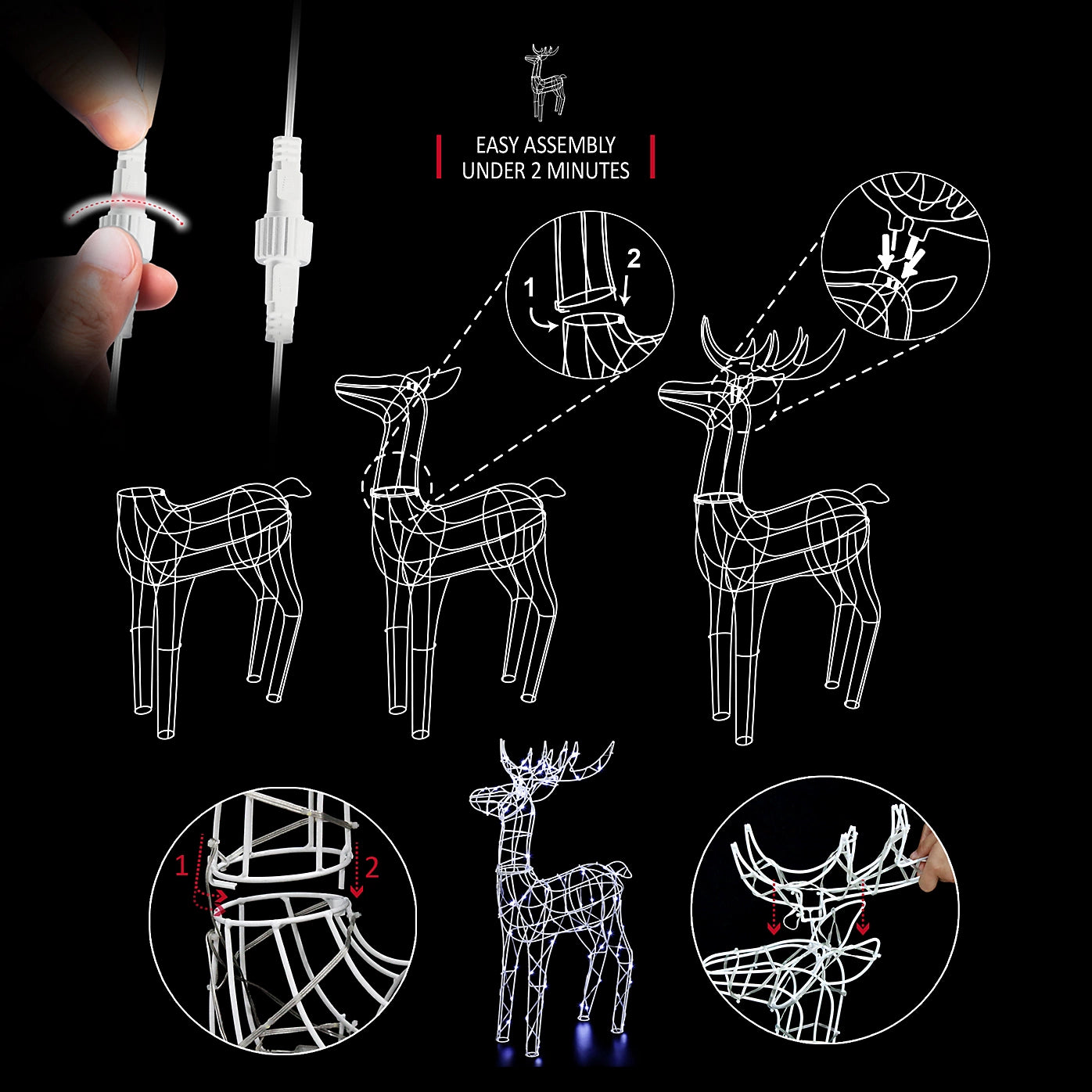 VeryMerry Pre-Lit Large 85cm Reindeer with 100 LED, Auto-Off Timer, Christmas Decoration