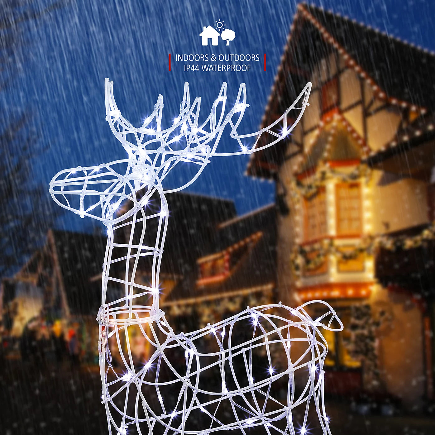 VeryMerry Pre-Lit Large 85cm Reindeer with 100 LED, Auto-Off Timer, Christmas Decoration