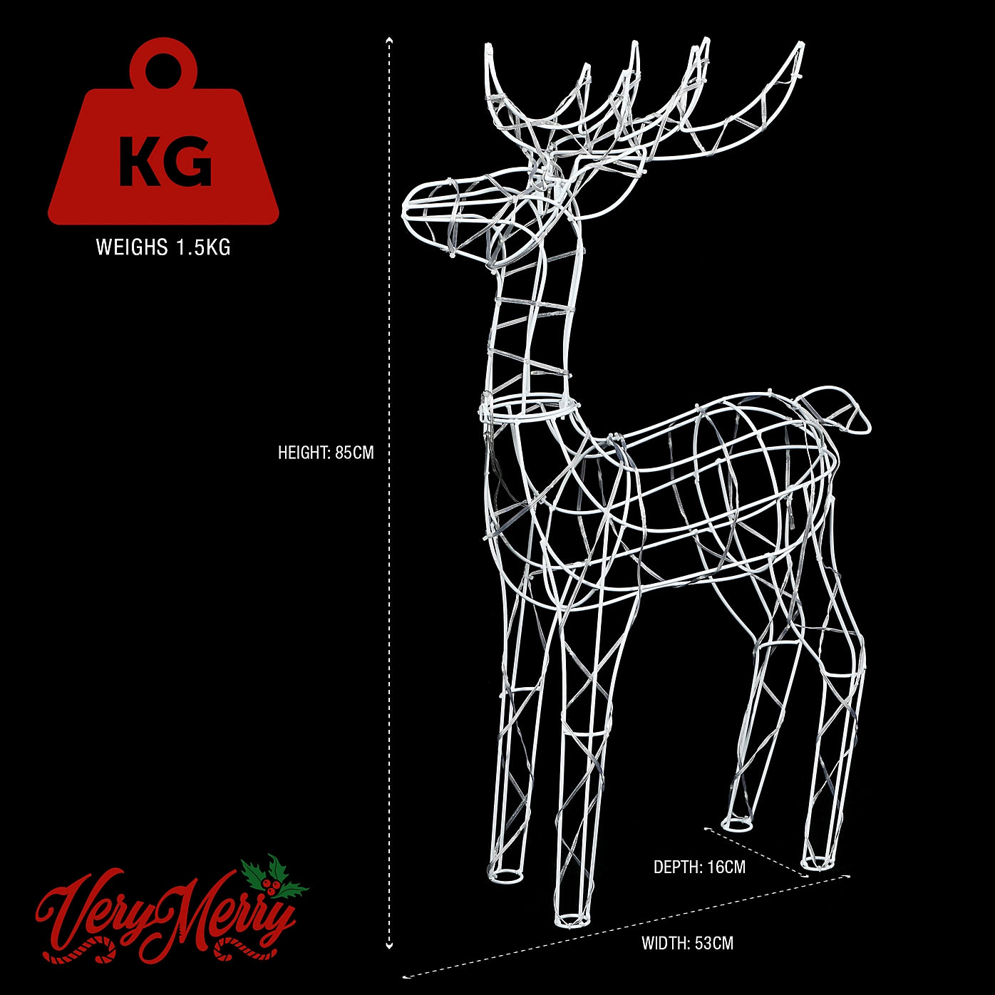 VeryMerry Pre-Lit Large 85cm Reindeer with 100 LED, Auto-Off Timer, Christmas Decoration