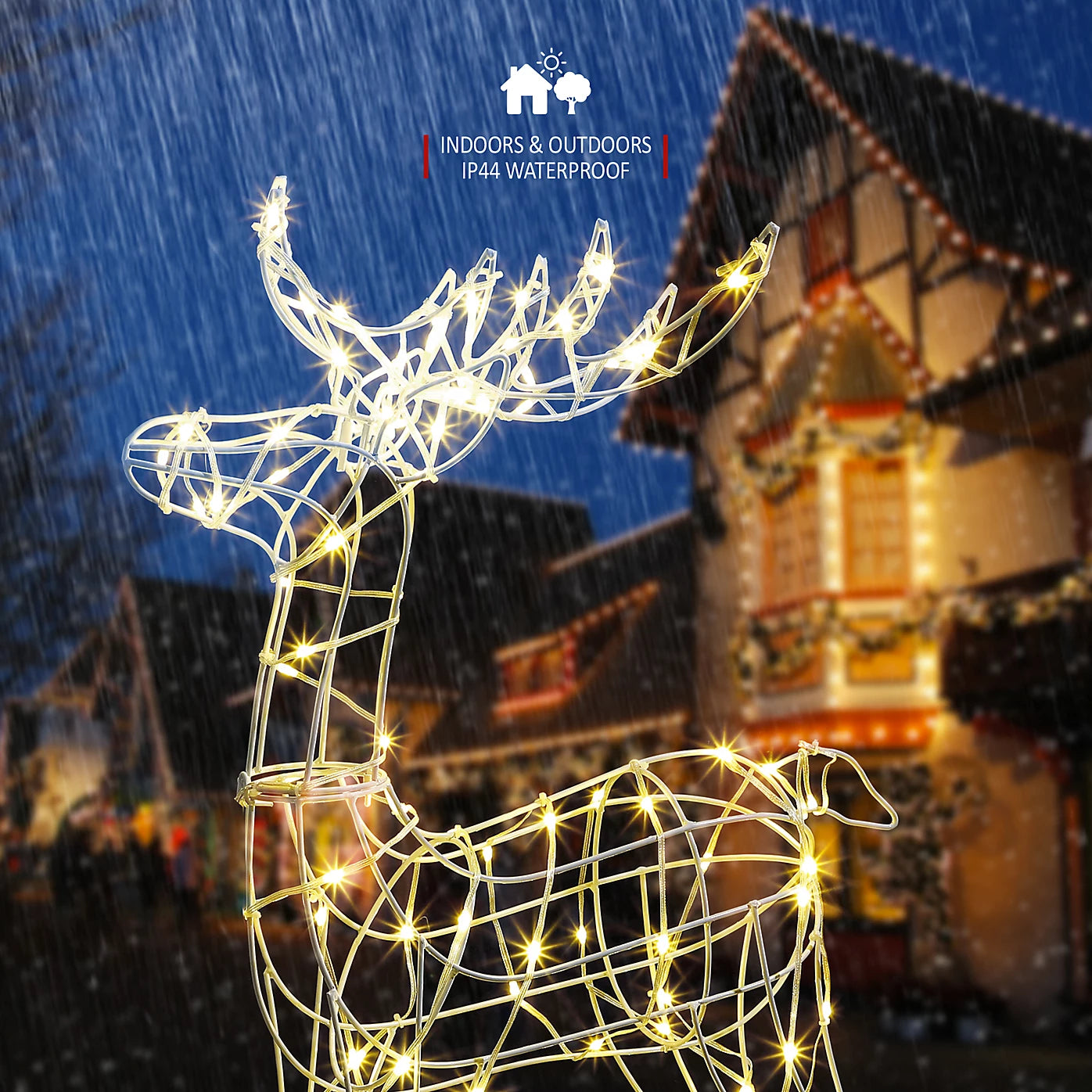 VeryMerry Pre-Lit Large 85cm Reindeer with 100 LED, Auto-Off Timer, Christmas Decoration