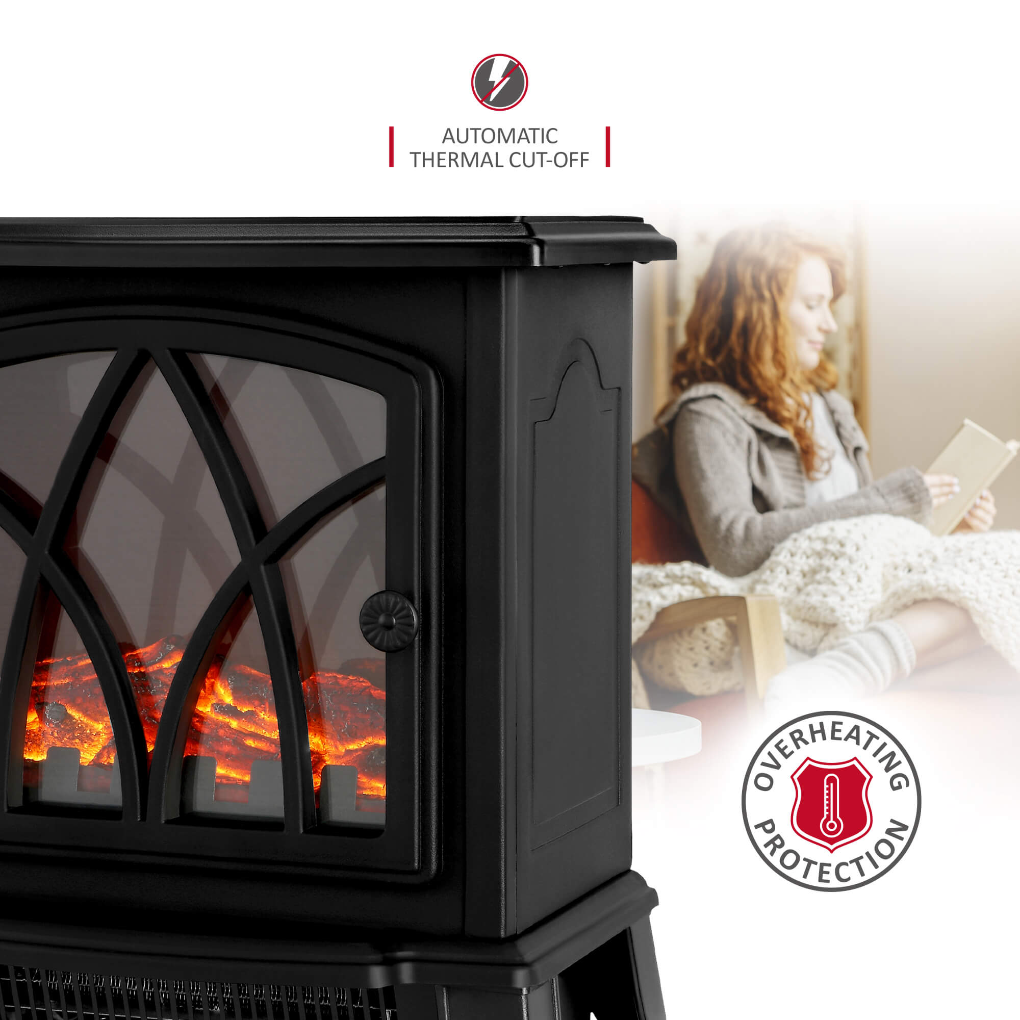 NETTA Electric Stove Heater Fireplace Fire Log Effect 2000W - Black