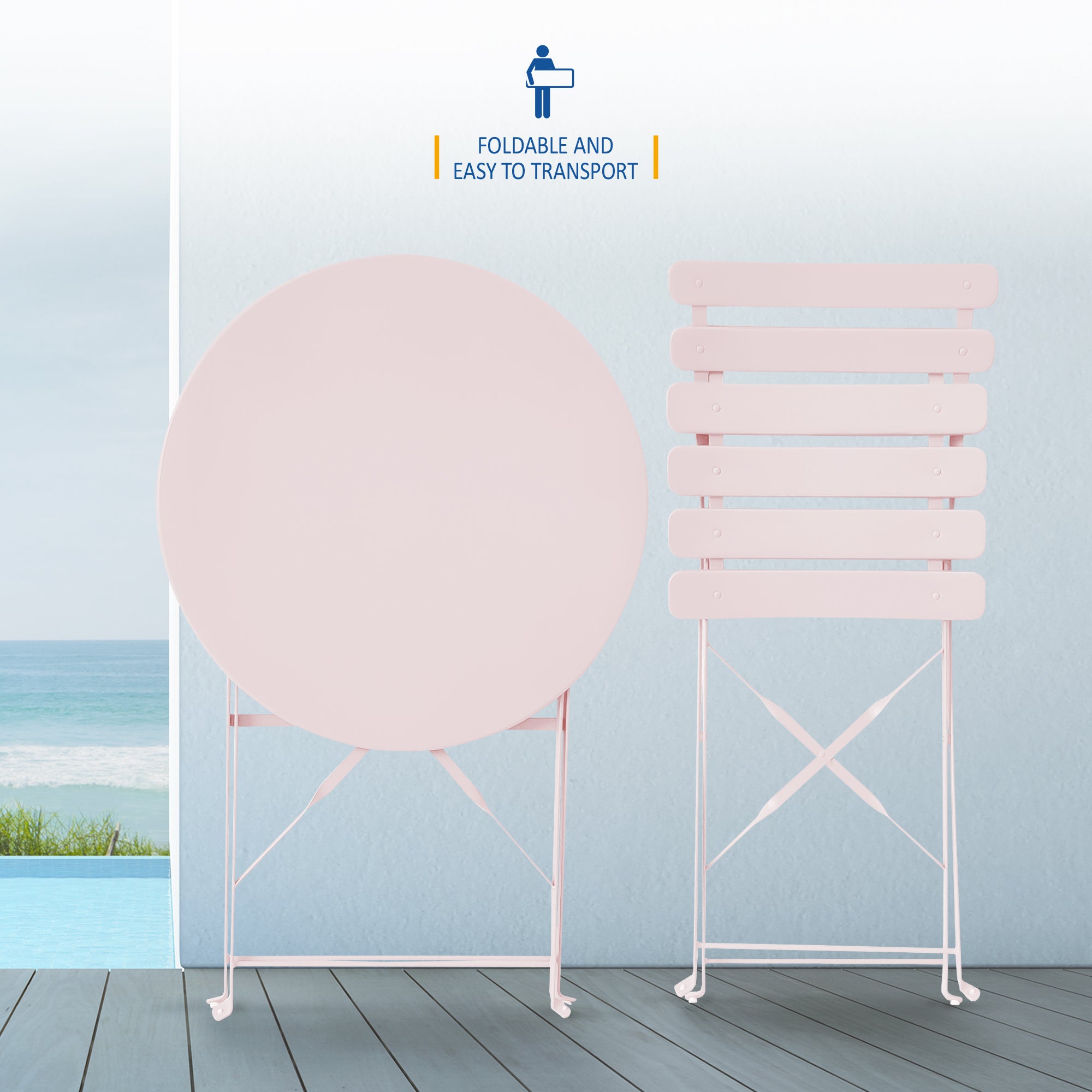 SUNMER Bistro Table & Chairs Set - Pink