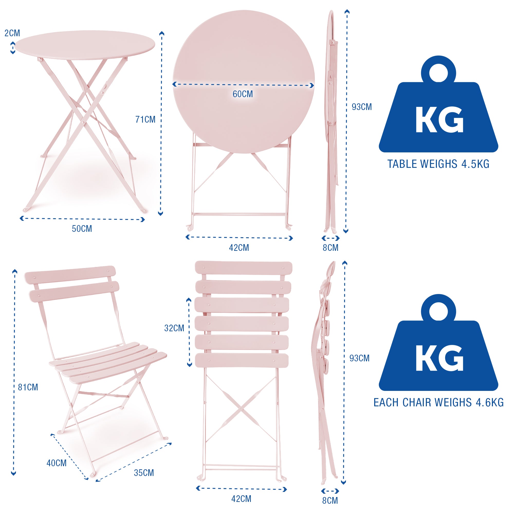 SUNMER Bistro Table & Chairs Set - Pink