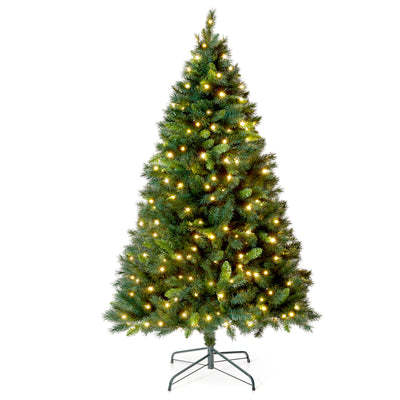 VeryMerry 'Snowhill' Pre Lit Christmas Tree with Built-In Warm White LED Lights with Auto-Off Timer, 8 Lighting Modes and Foldable Metal Stand