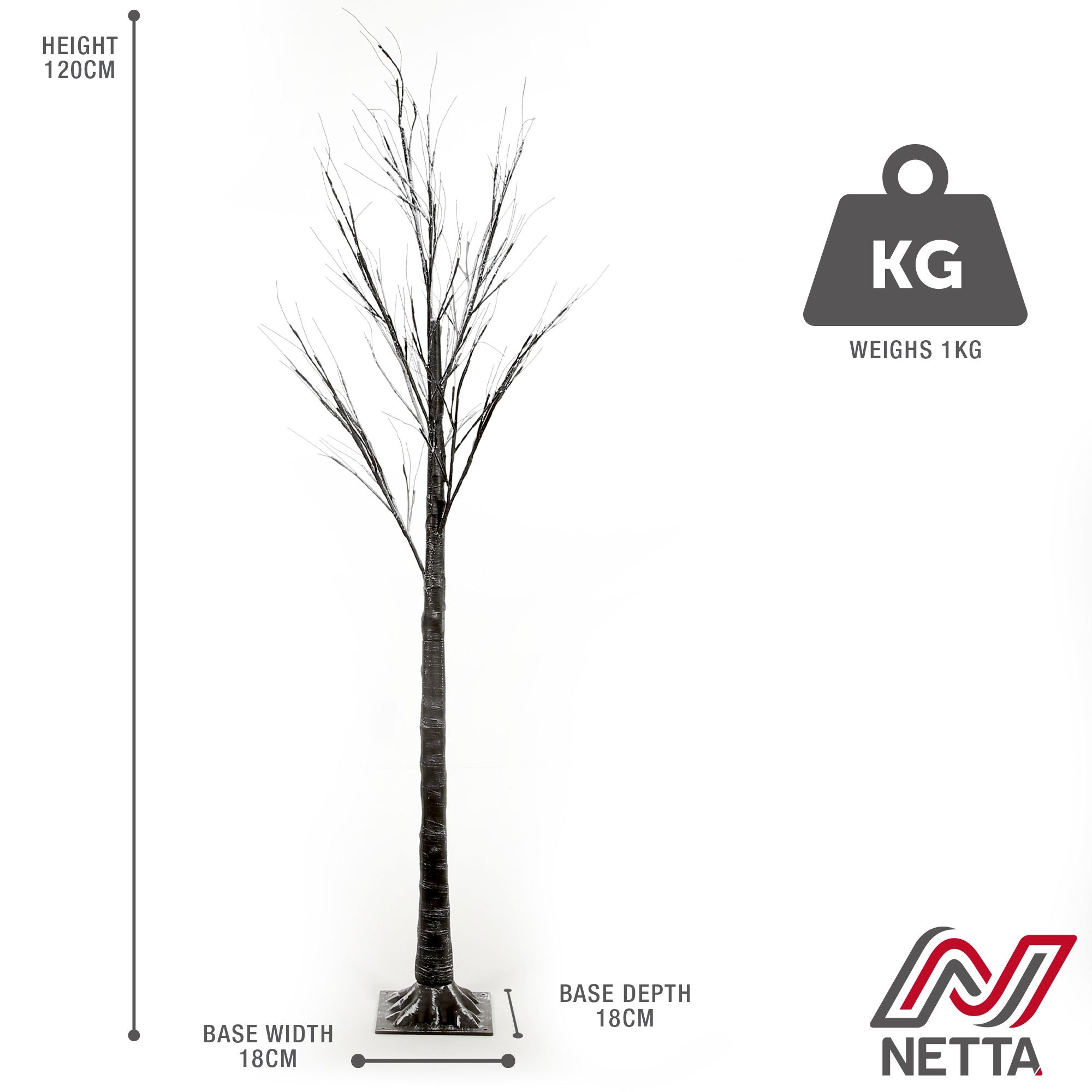 4Ft Warm White Birch Tree - Black