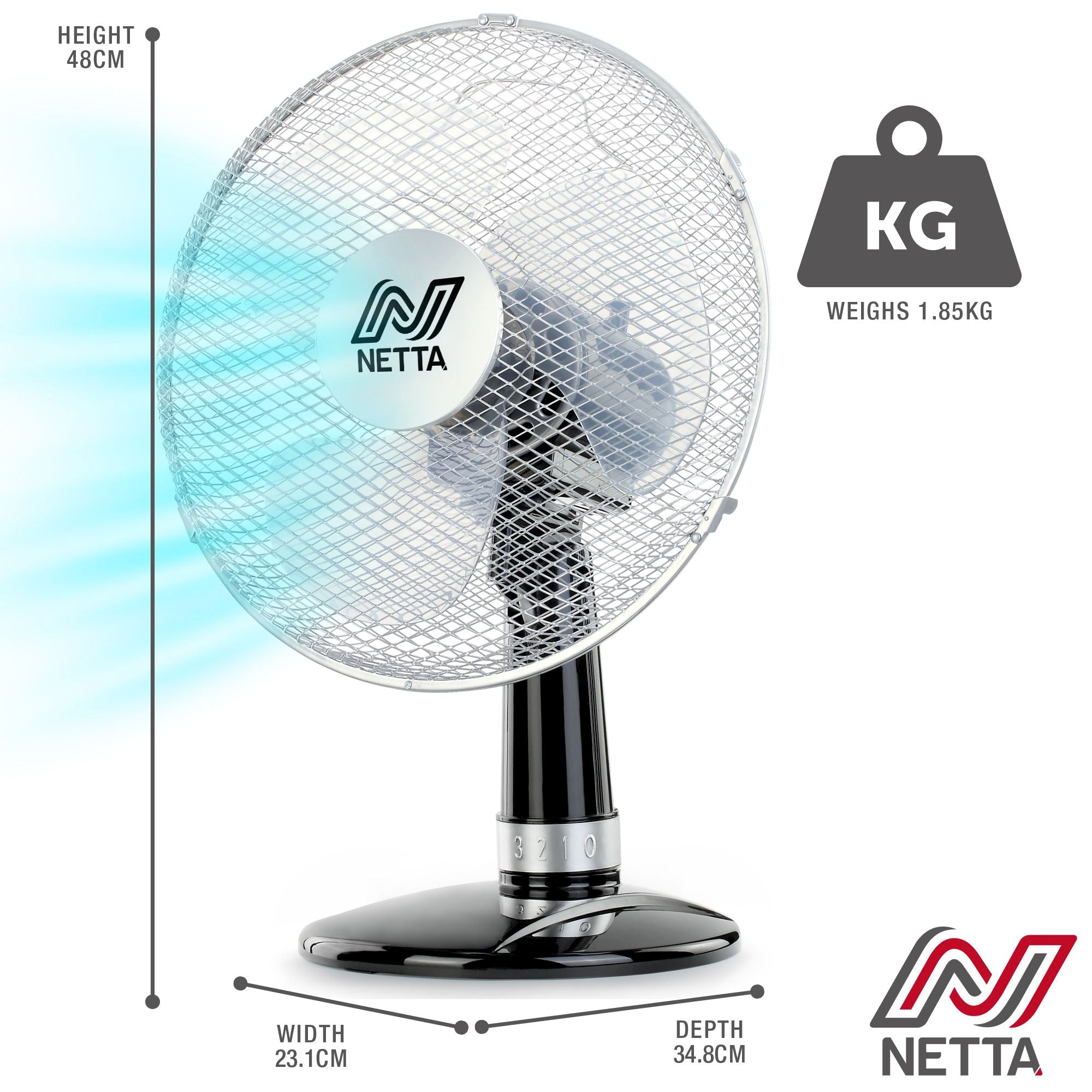 12 Inch 3-Speed Oscillating Desk Fan