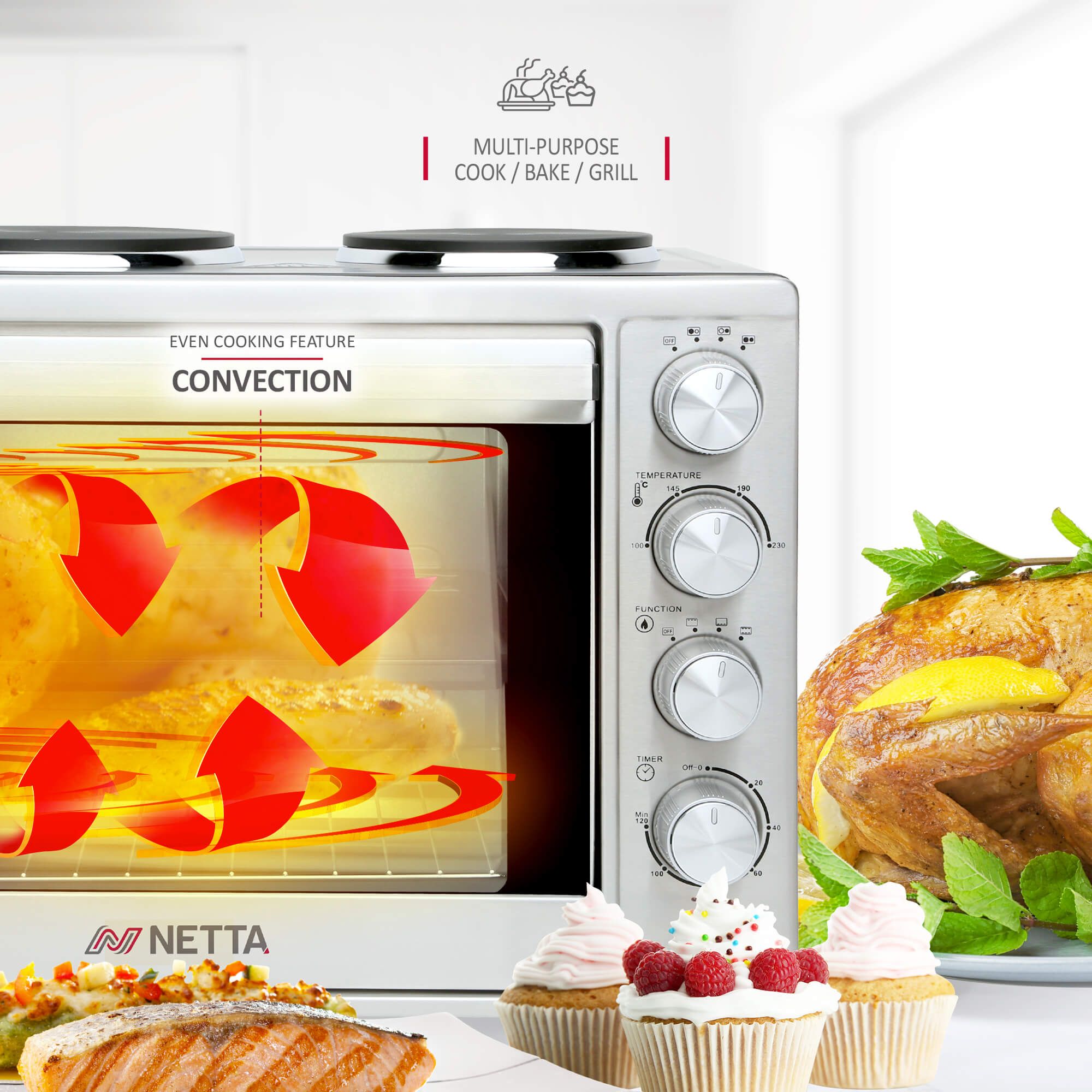 NETTA 35L Mini Oven with Dual Hot Plates