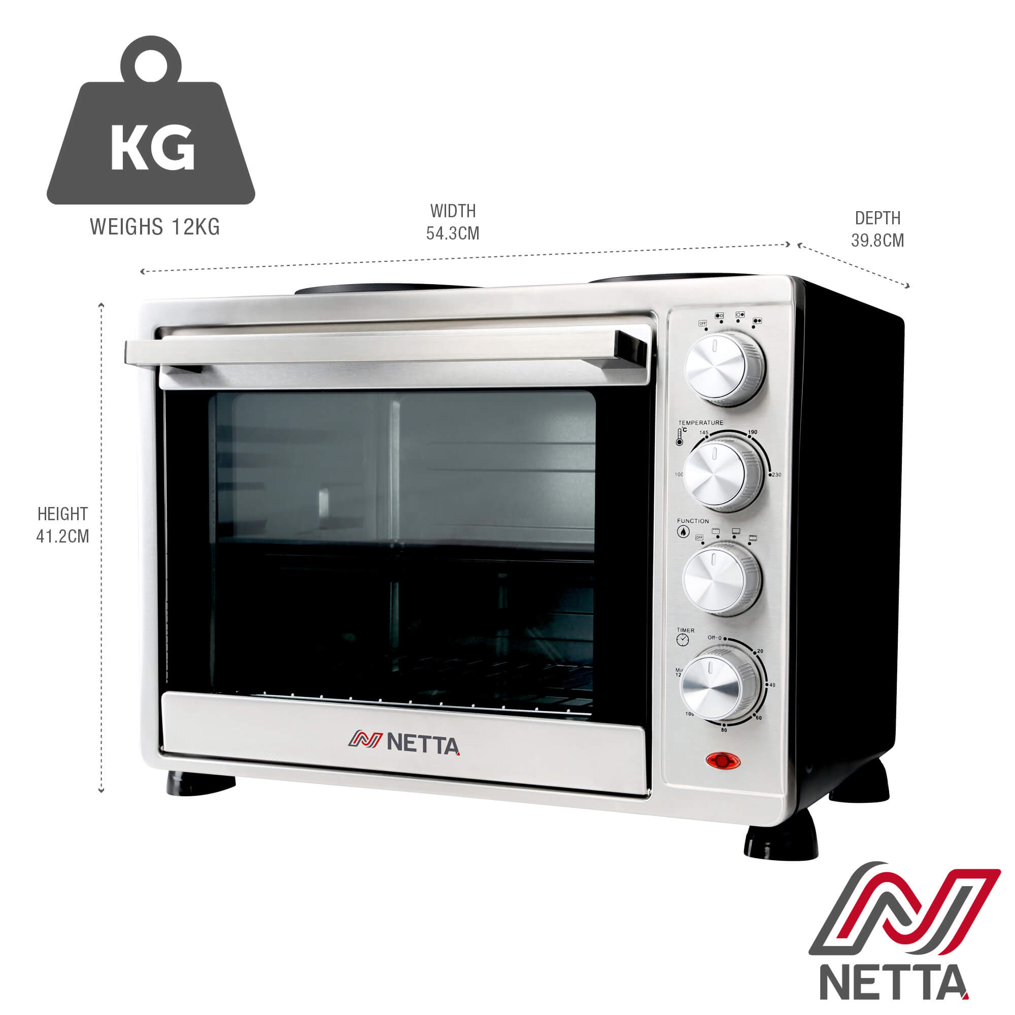 NETTA 35L Mini Oven with Dual Hot Plates