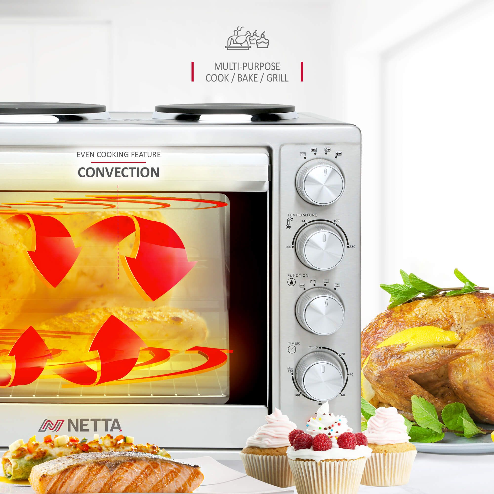 NETTA 45L Mini Oven with Dual Hot Plates