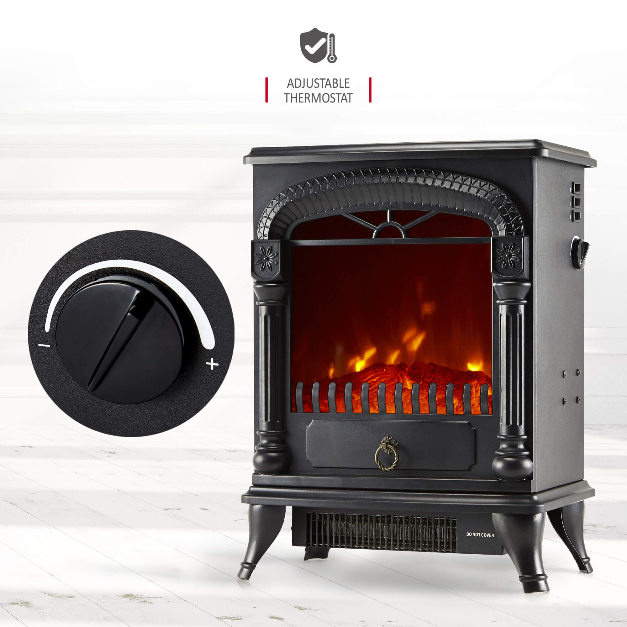 NETTA Electric Stove Heater Fireplace Fire Log Effect 2000W - Black ARCH