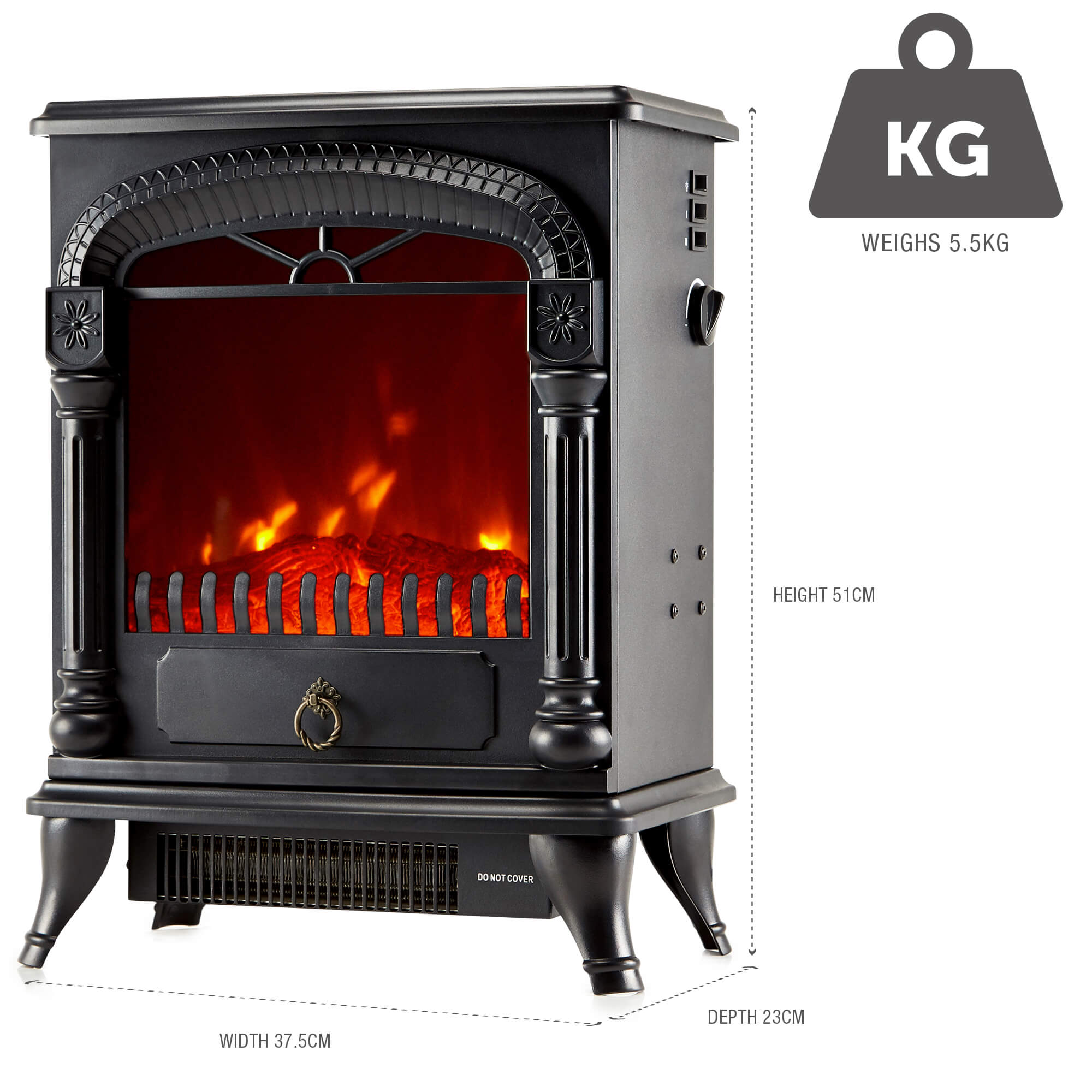 NETTA Electric Stove Heater Fireplace Fire Log Effect 2000W - Black ARCH