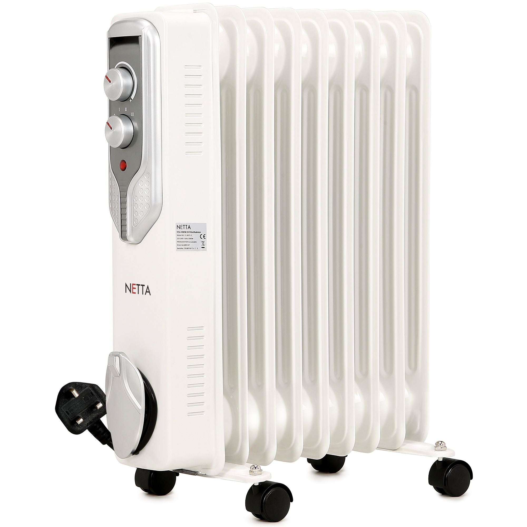 2000W 9 Fin Oil Filled Radiator - White