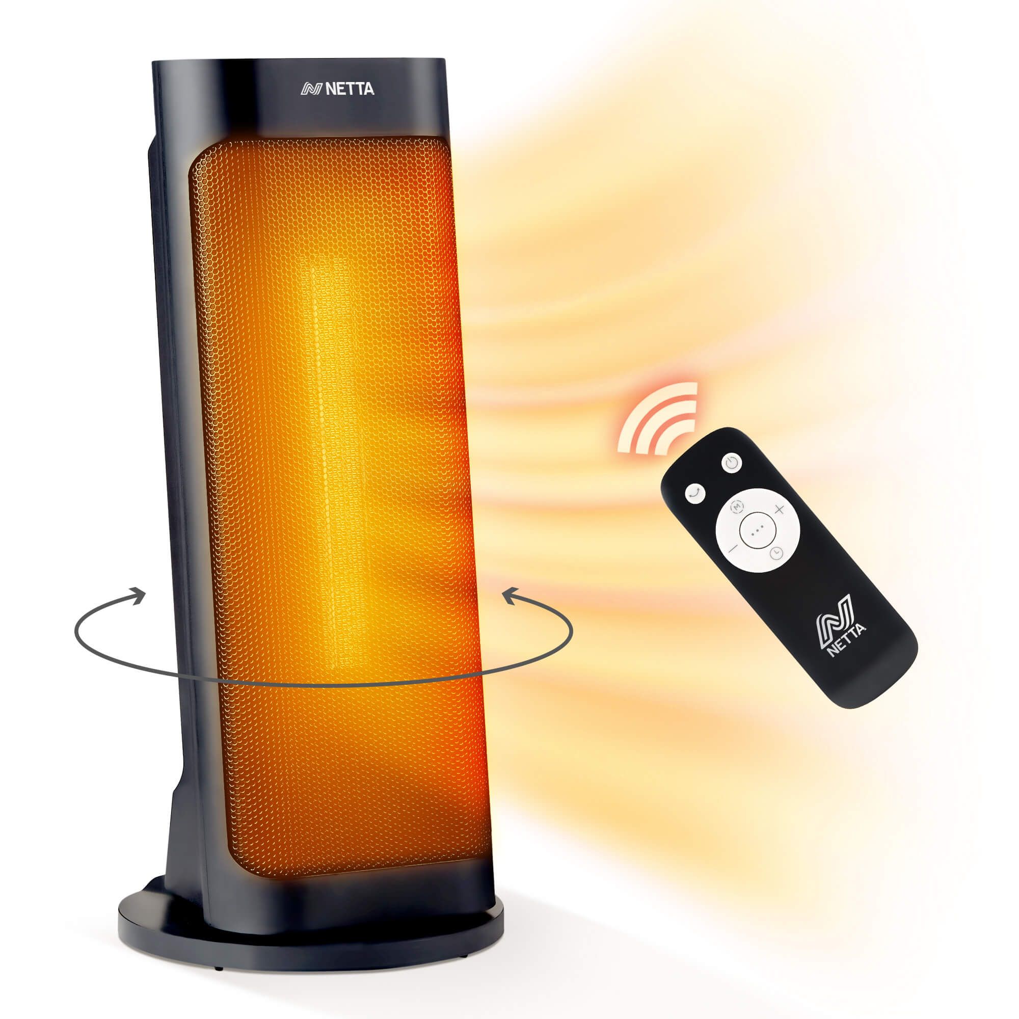 2000W Fast Heating Ceramic Portable Tower Heater with Timer & Remote Control - Black