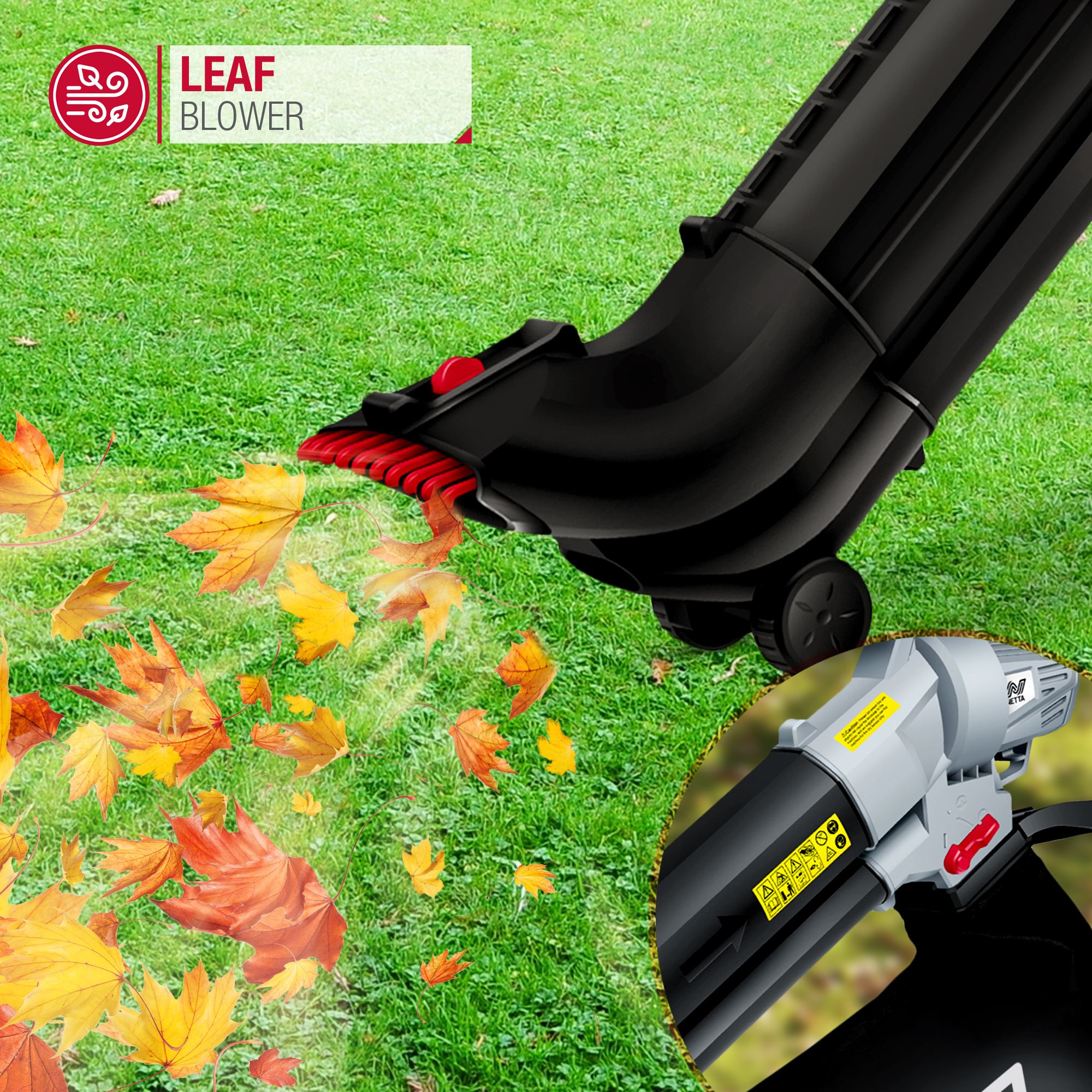 NETTA 3 in 1 Electric Leaf Blower, Vacuum and Mulcher with Rake - 3000W