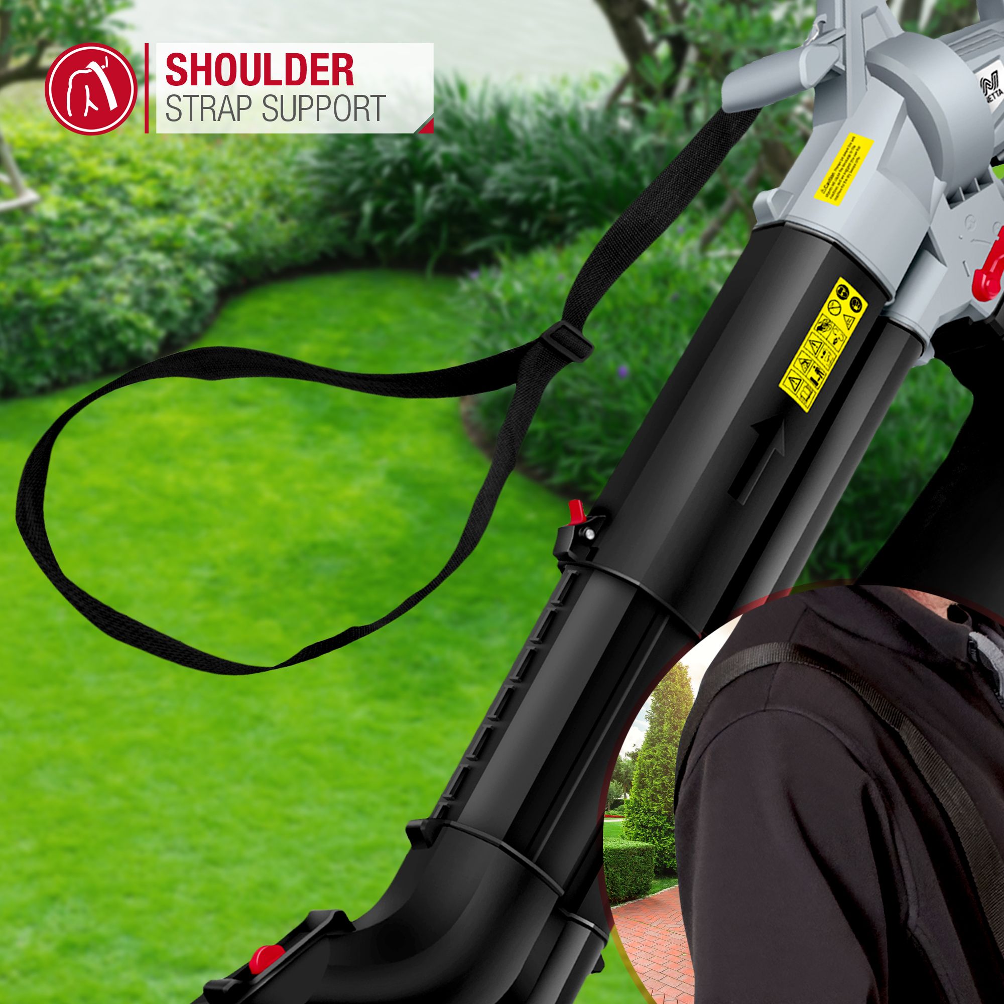 NETTA 3 in 1 Electric Leaf Blower, Vacuum and Mulcher with Rake - 3000W