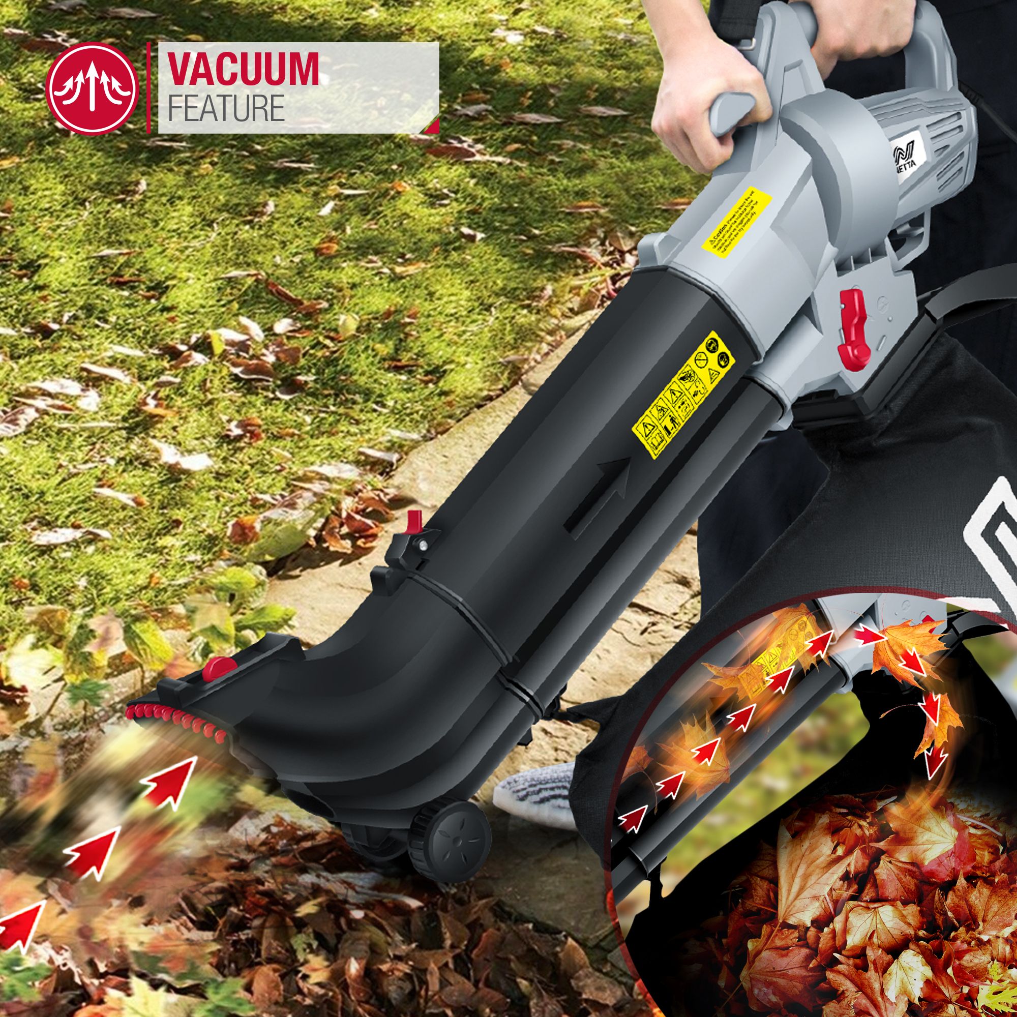 NETTA 3 in 1 Electric Leaf Blower, Vacuum and Mulcher with Rake - 3000W