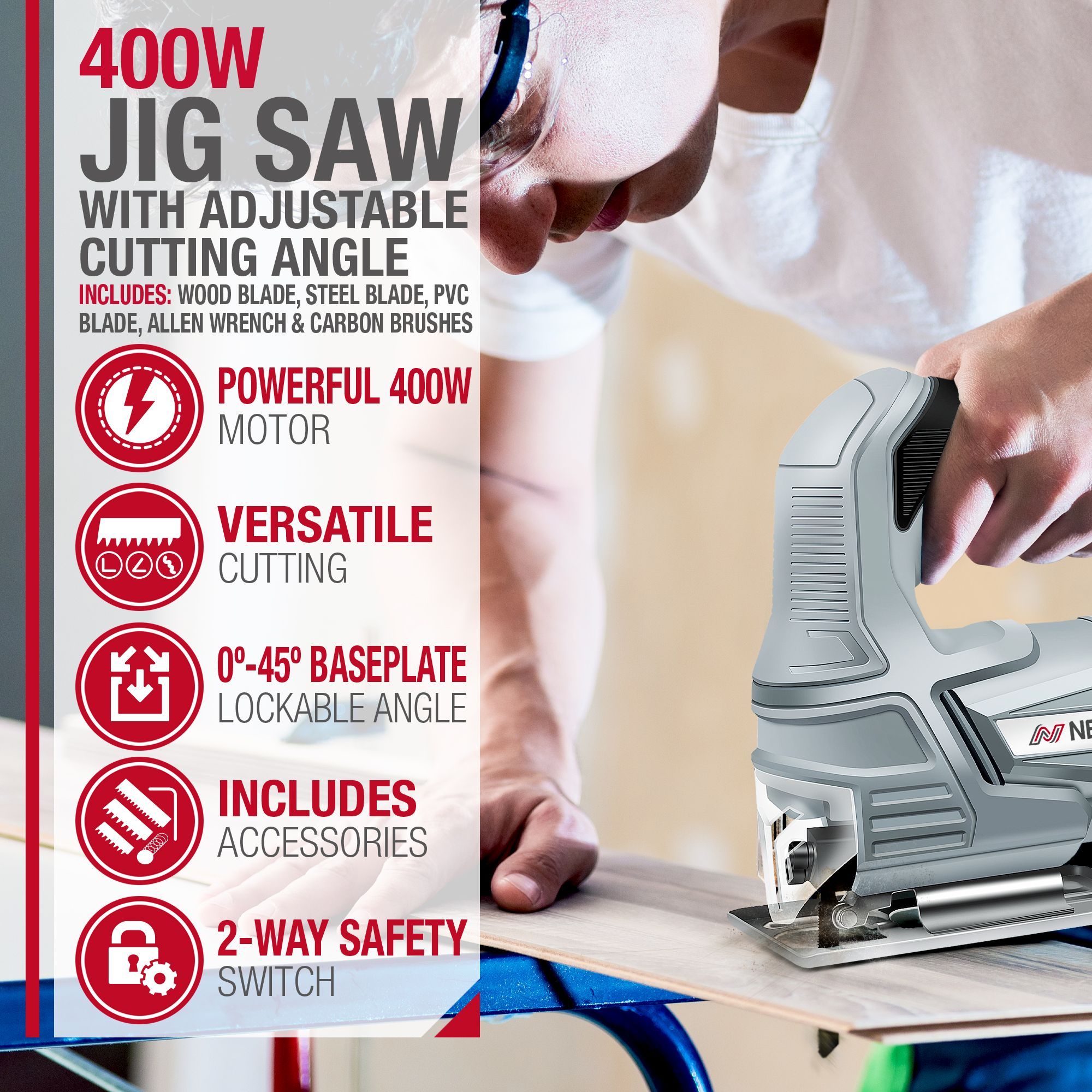 NETTA 400W Jigsaw with Blades and Guard