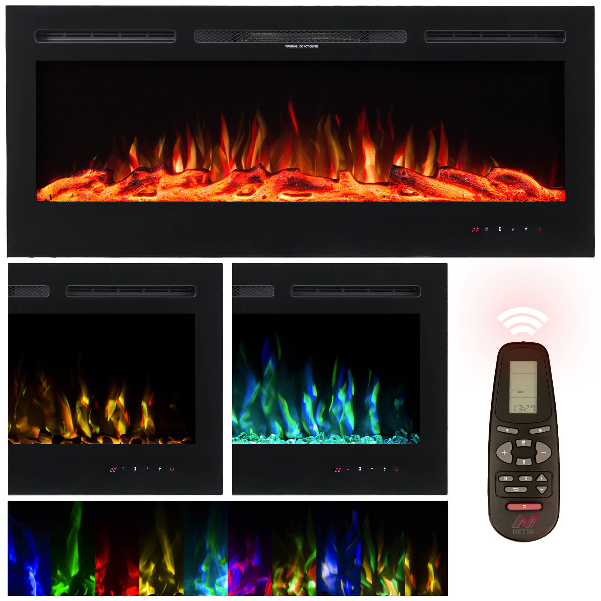 NETTA 40" Glass Panel Electric Fireplace with Colourful Flame effect