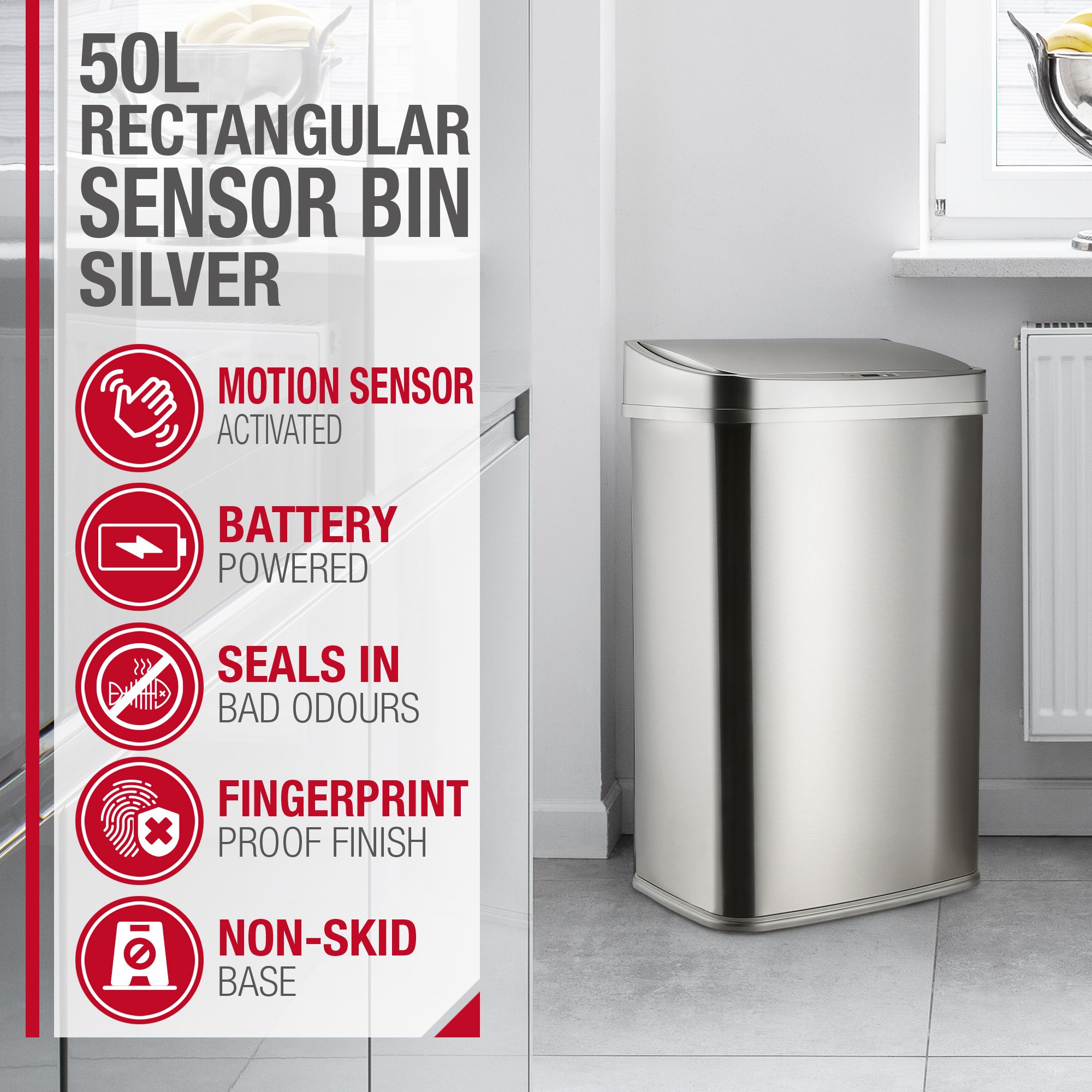 NETTA Rectangular Sensor Bin - Stainless Steel - 50L