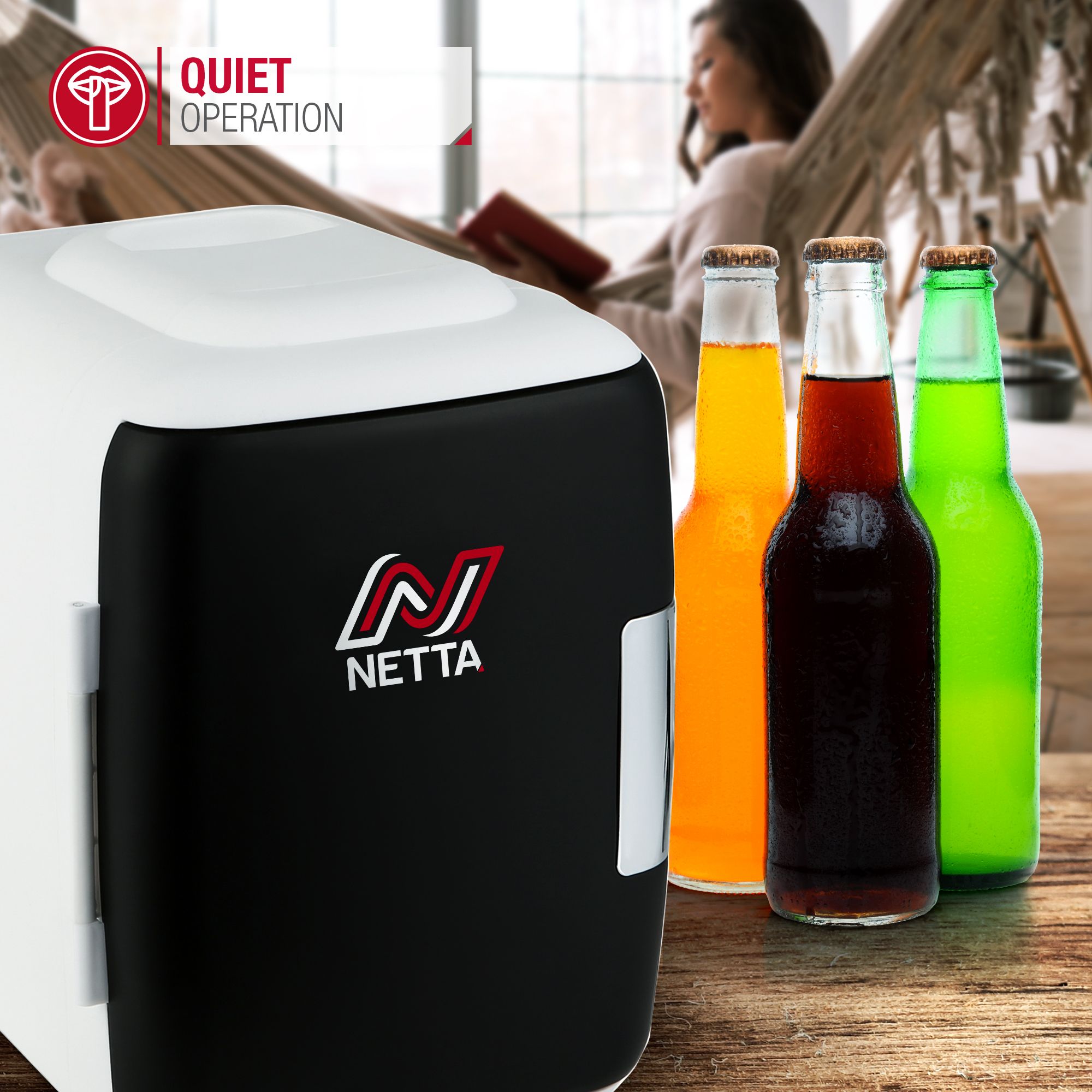 NETTA 5L Mini Fridge with 12V Car Socket and UK Main Plug  - Black & White