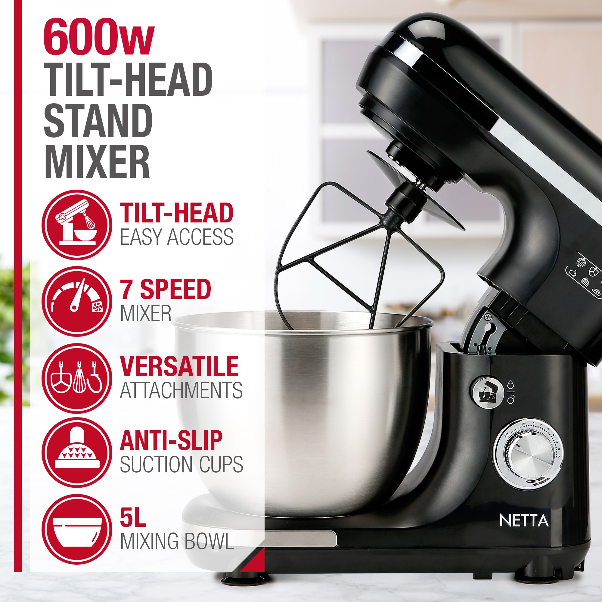 NETTA 600W Stand Mixer - Black