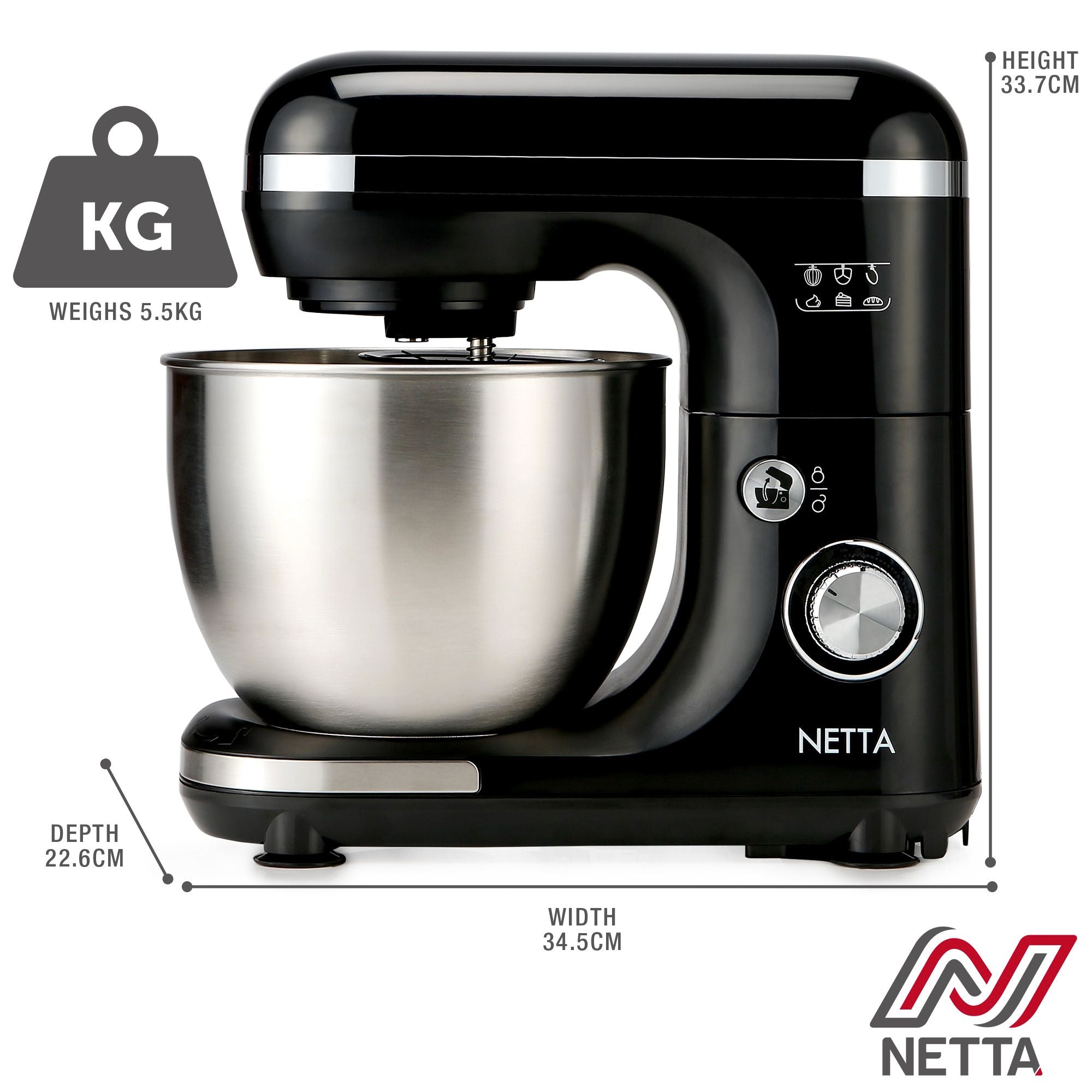 NETTA 600W Stand Mixer - Black