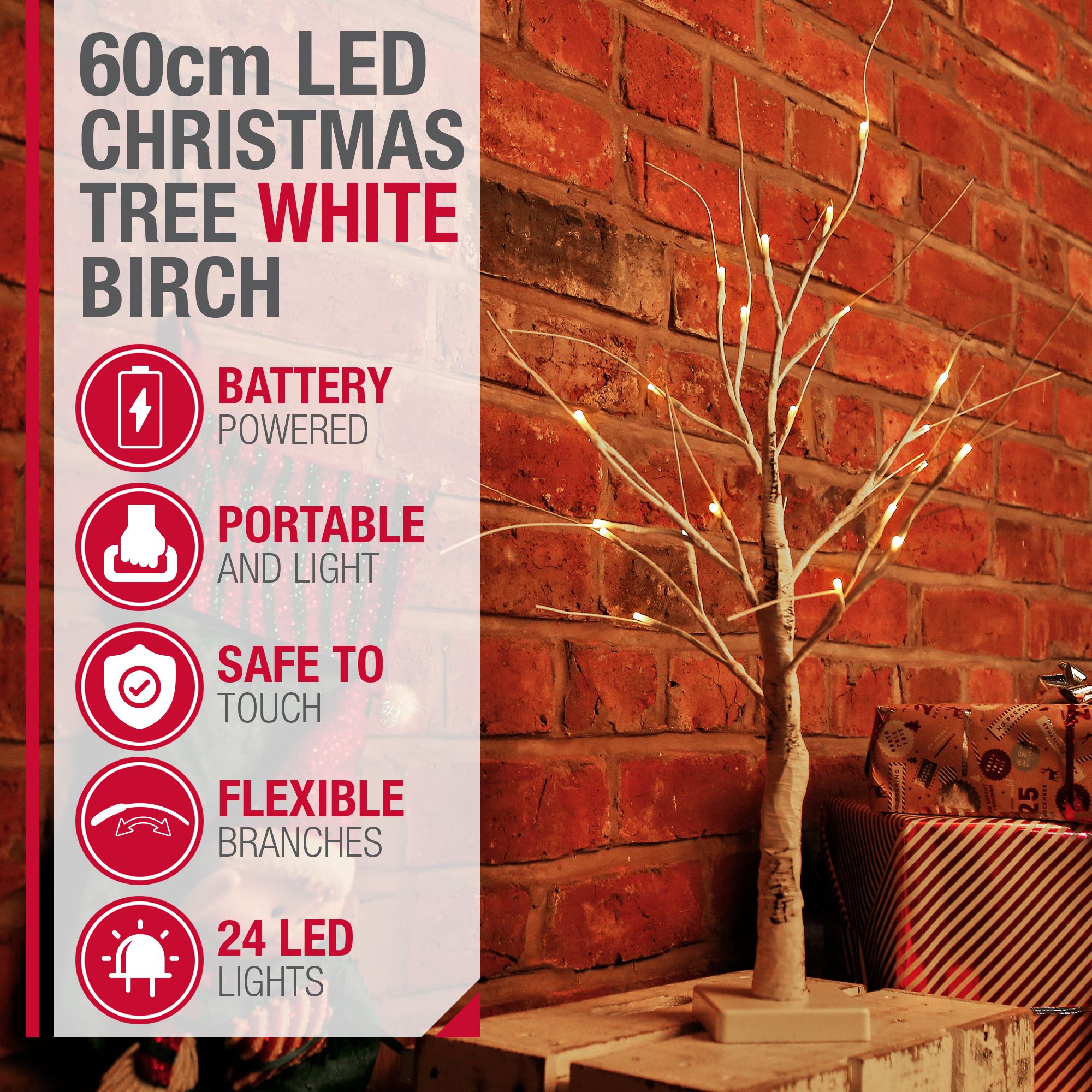 2Ft Warm White Birch Tree - White