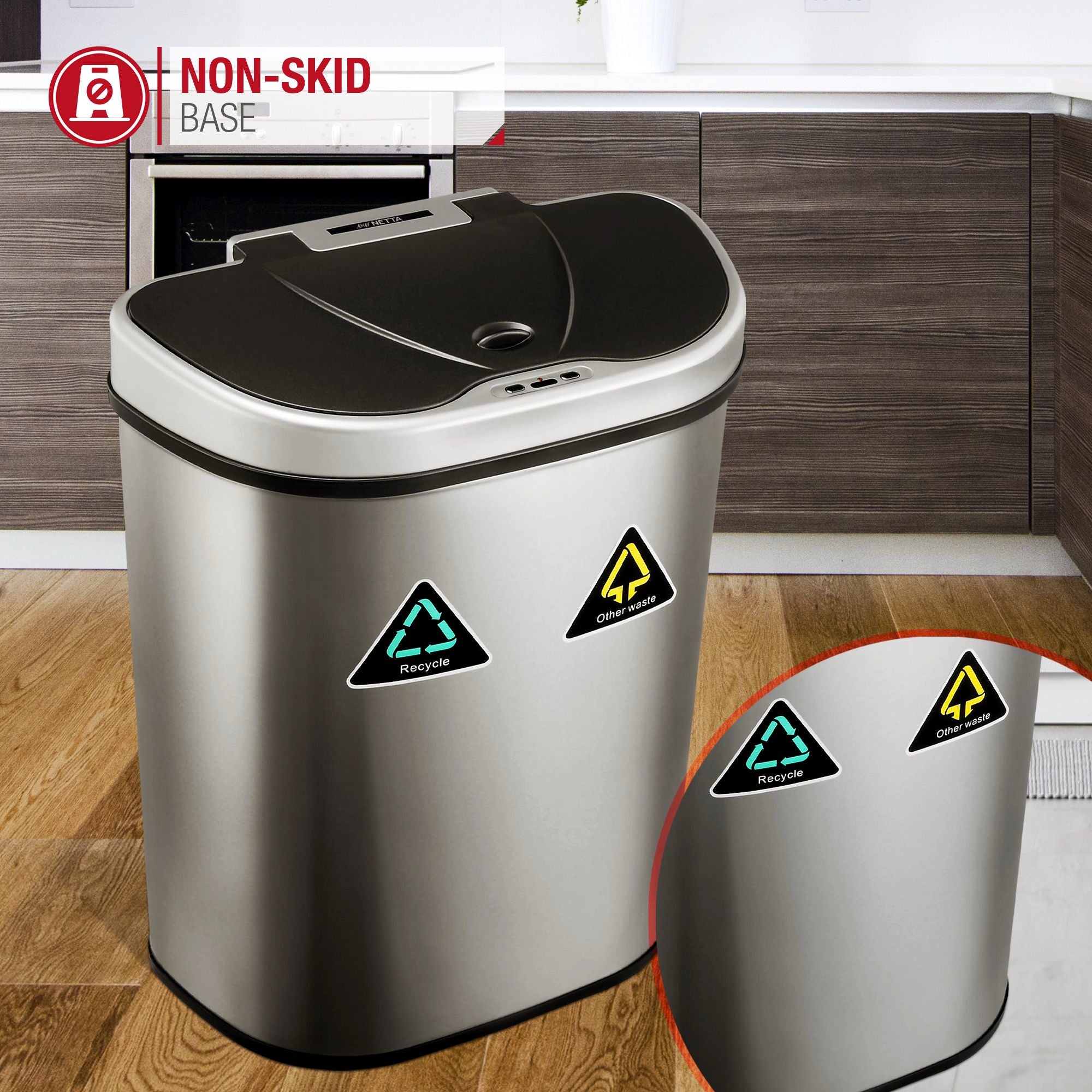 NETTA Sensor Bin with Dual Compartment - Stainless Steel - 70L