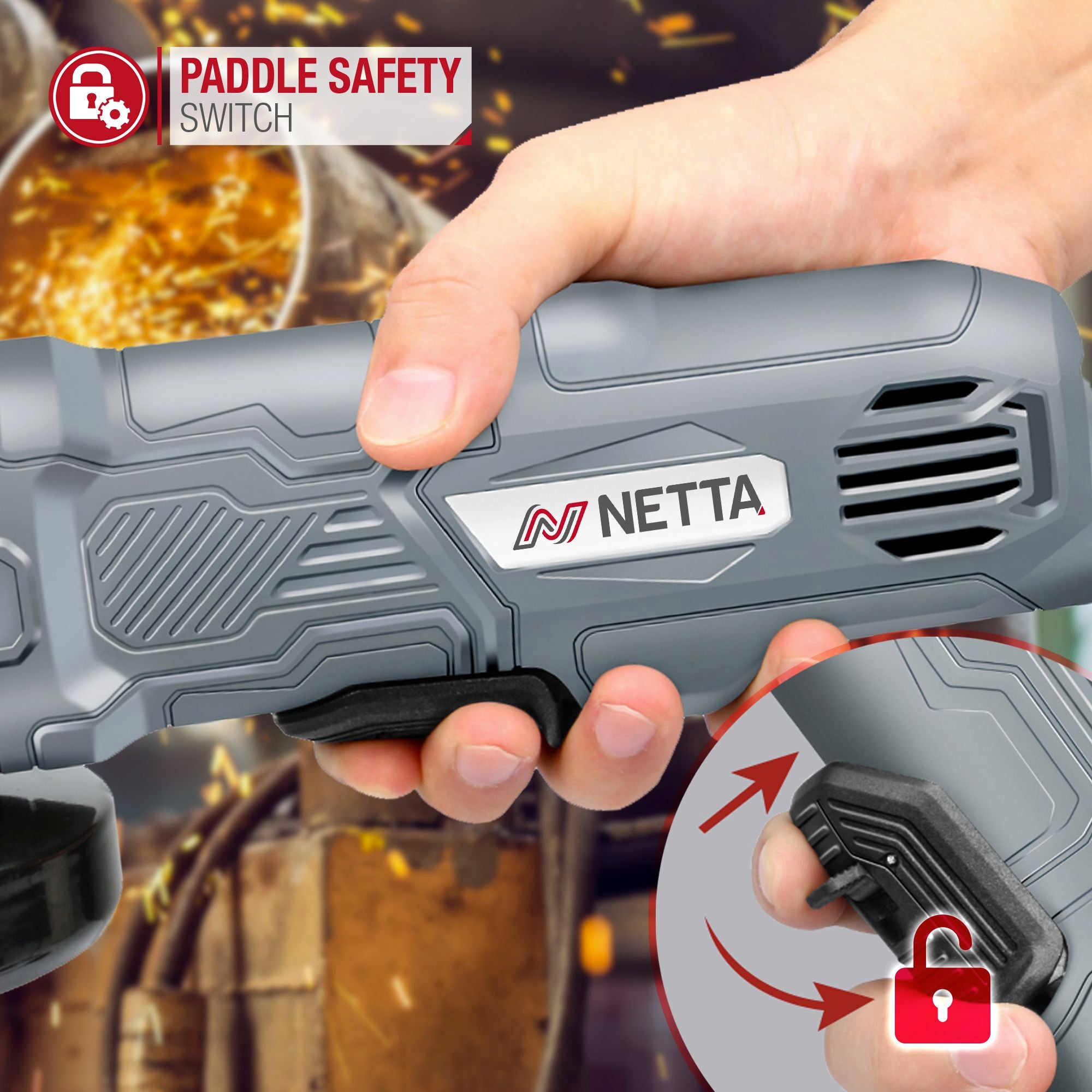 NETTA 710W 115mm Angle Grinder with Side Handle