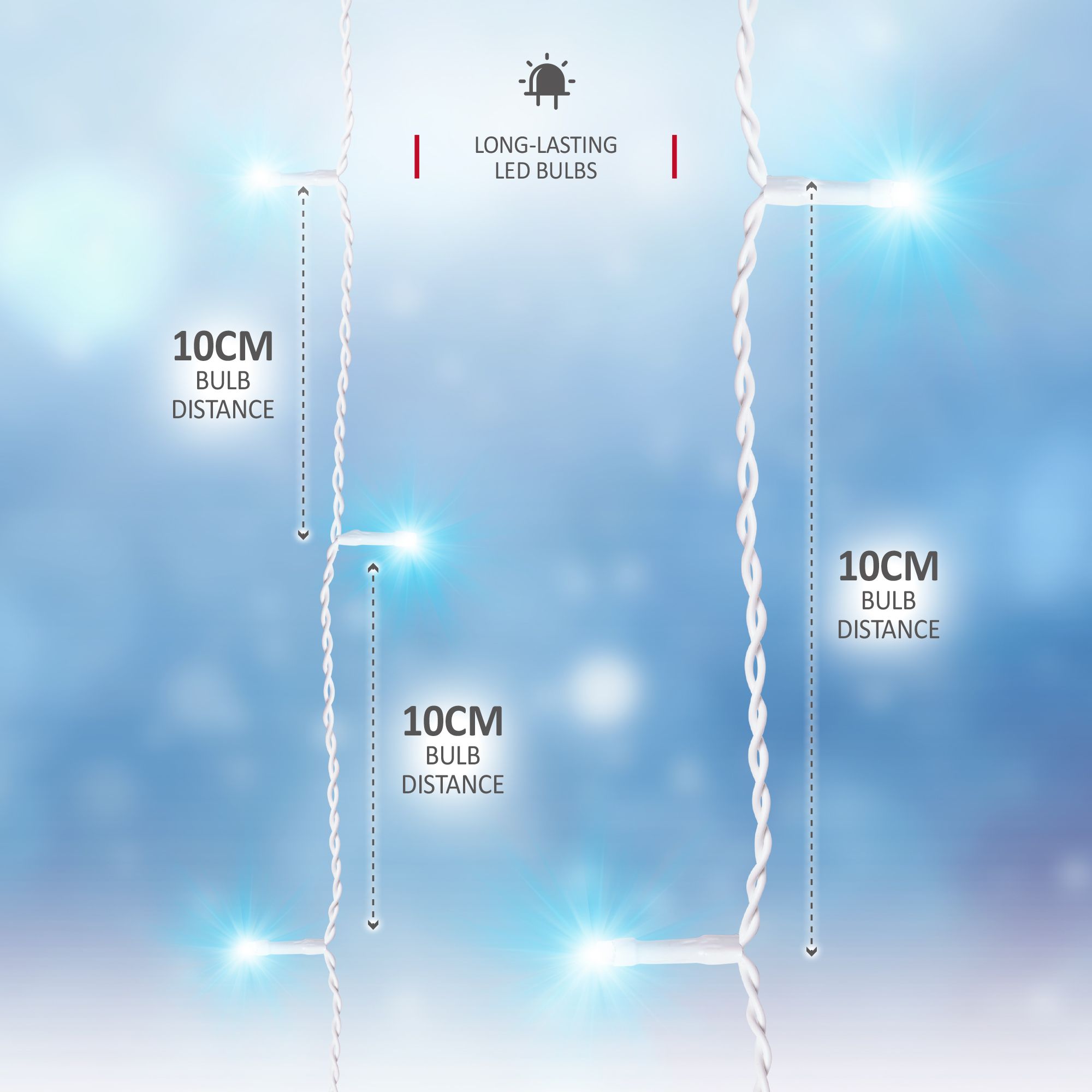 NETTA 1000 LED Icicle Lights 30M Outdoor - Cool White with White Cable