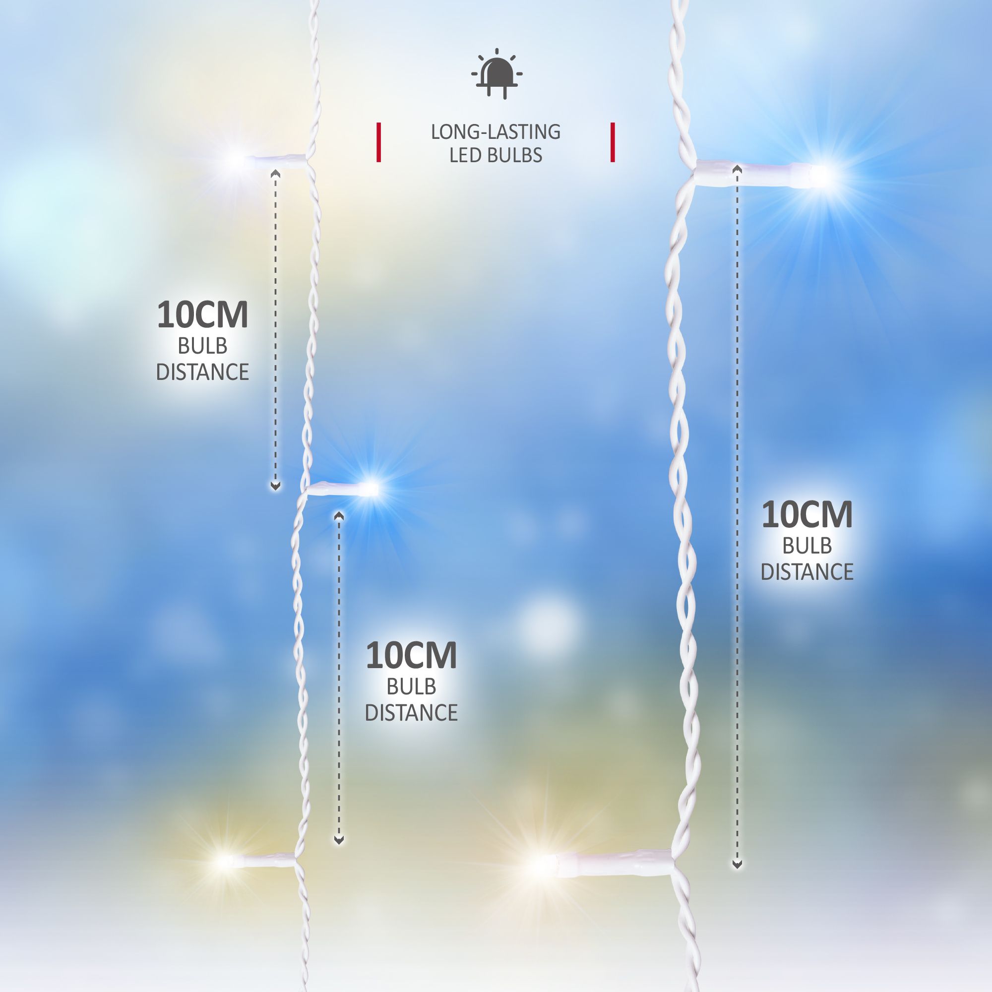 NETTA 1000 LED Icicle String Lights - Warm White & Cool White, with White Cable