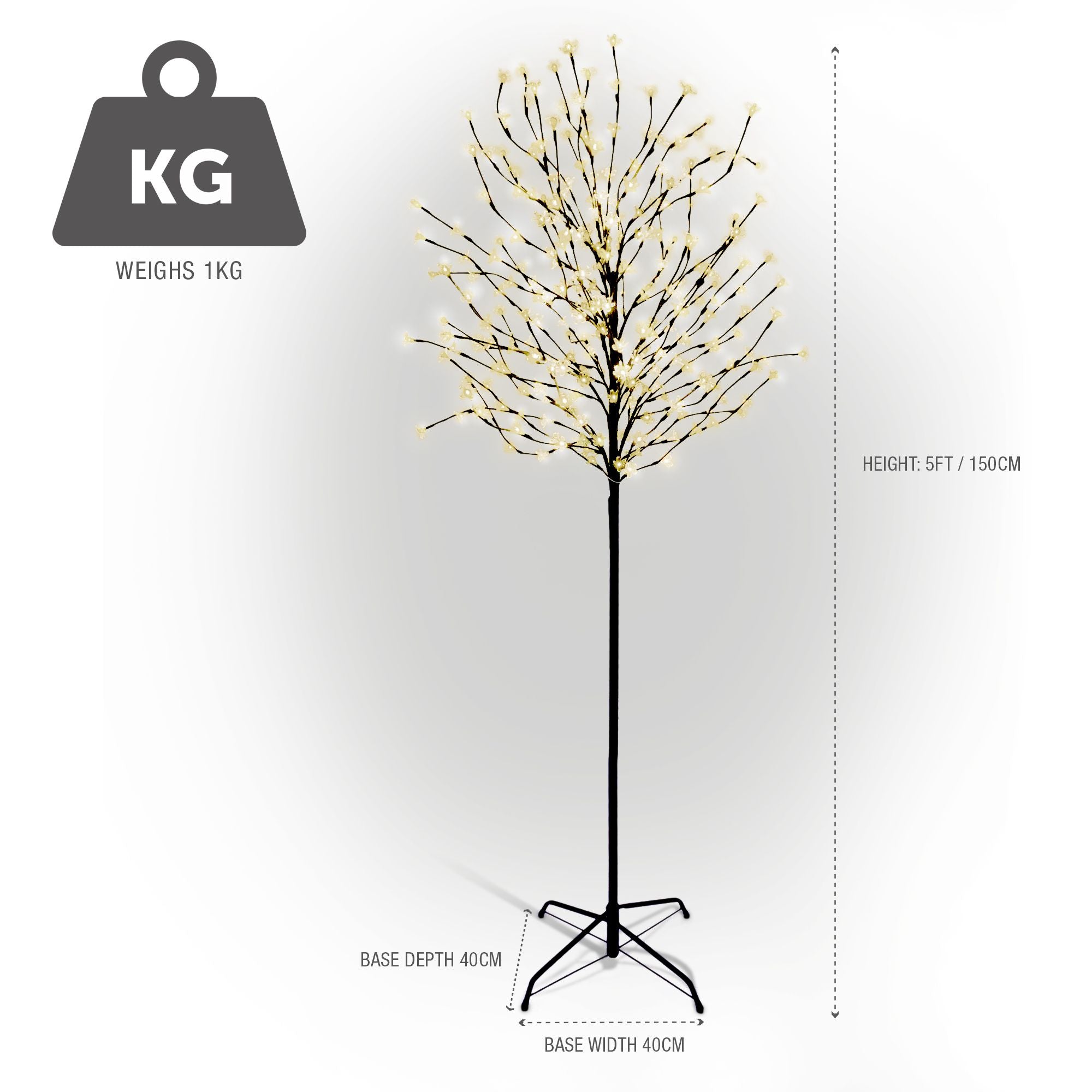NETTA 5FT LED Cherry Blossom Tree, 250 Pre-Lit Lights, Auto-Off Timer and 8 Lighting Modes, 3M Power Cable, Suitable for Indoor and Outdoor Use - Warm White