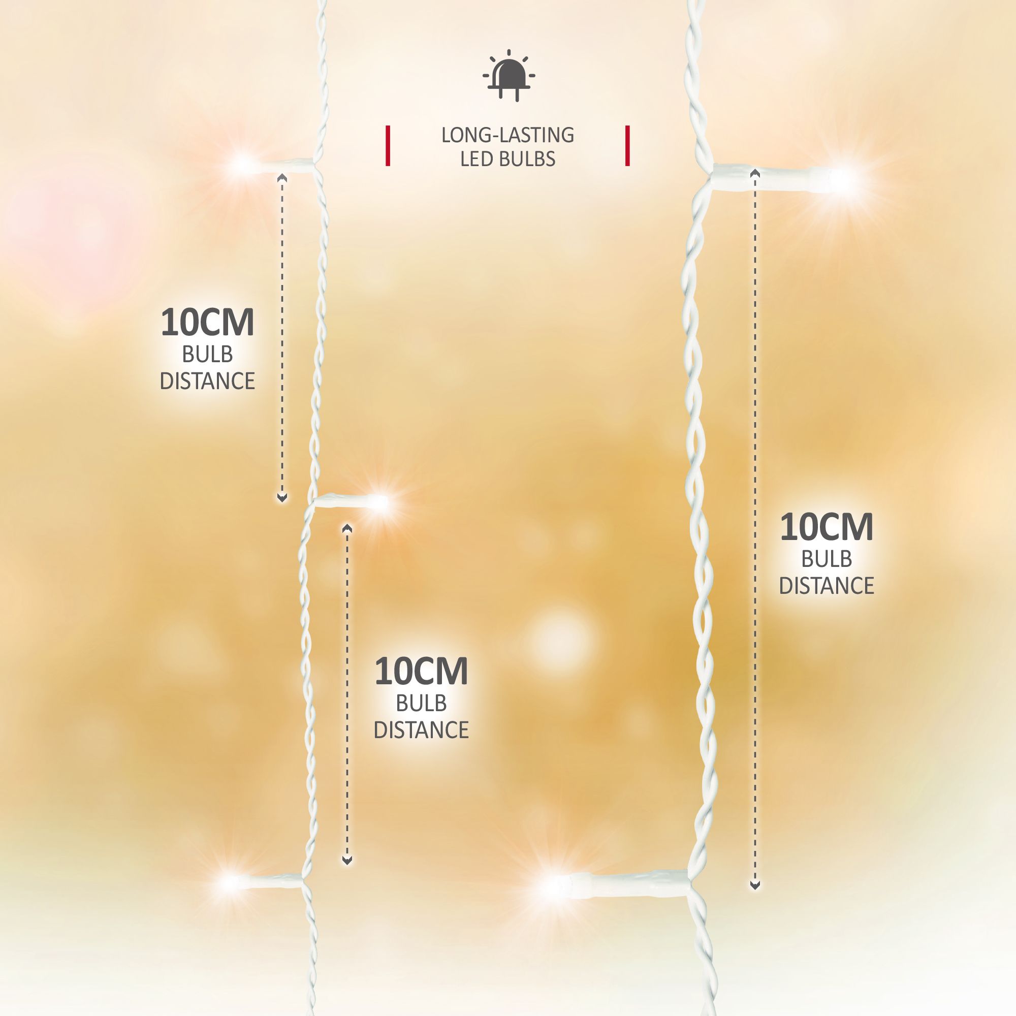 NETTA 360 LED Icicle Lights Outdoor Christmas Lights 10M Lit Length, Timer - Warm White, with White Cable