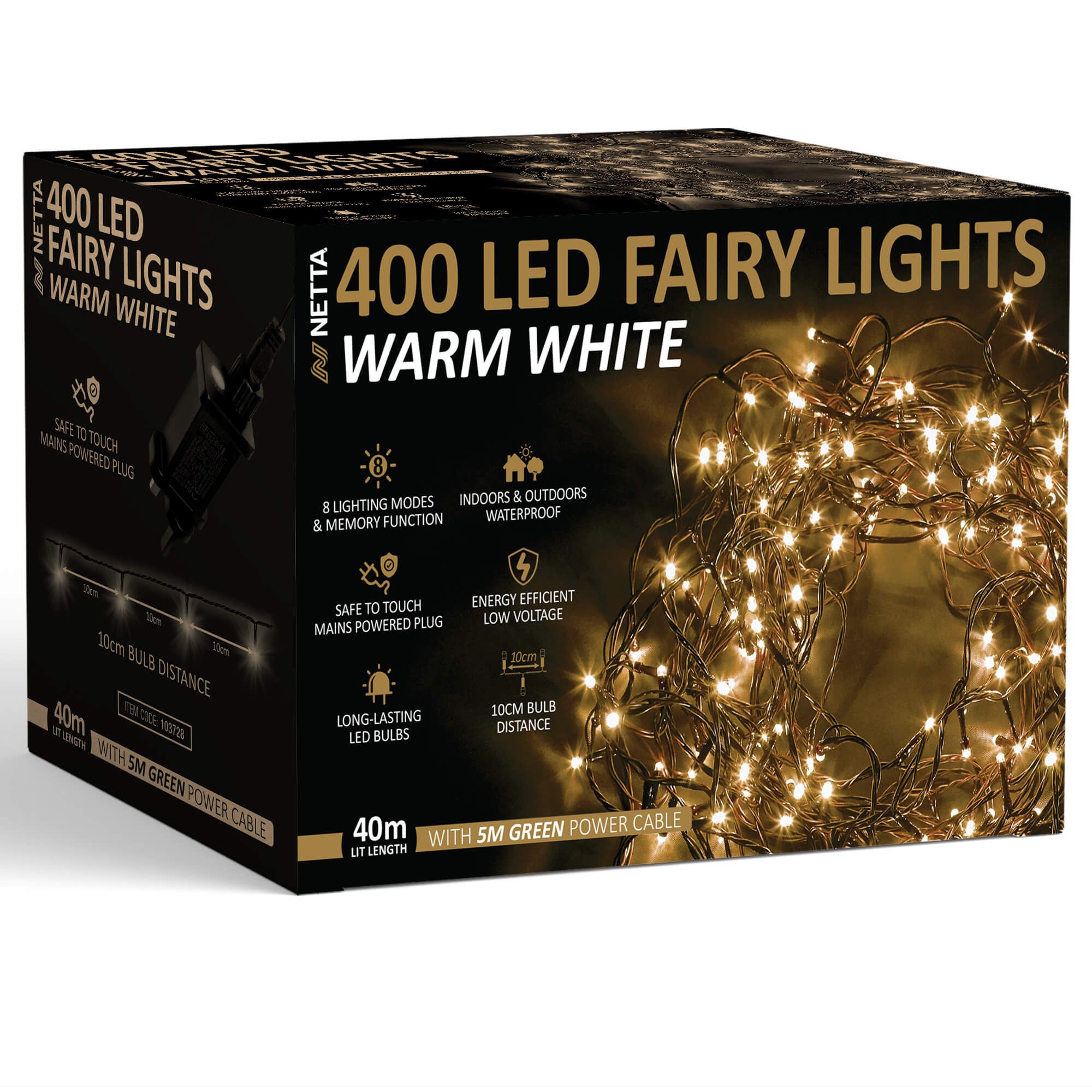 NETTA 400 LED 40M Fairy String Lights Outdoor and Indoor Plug In - Warm White