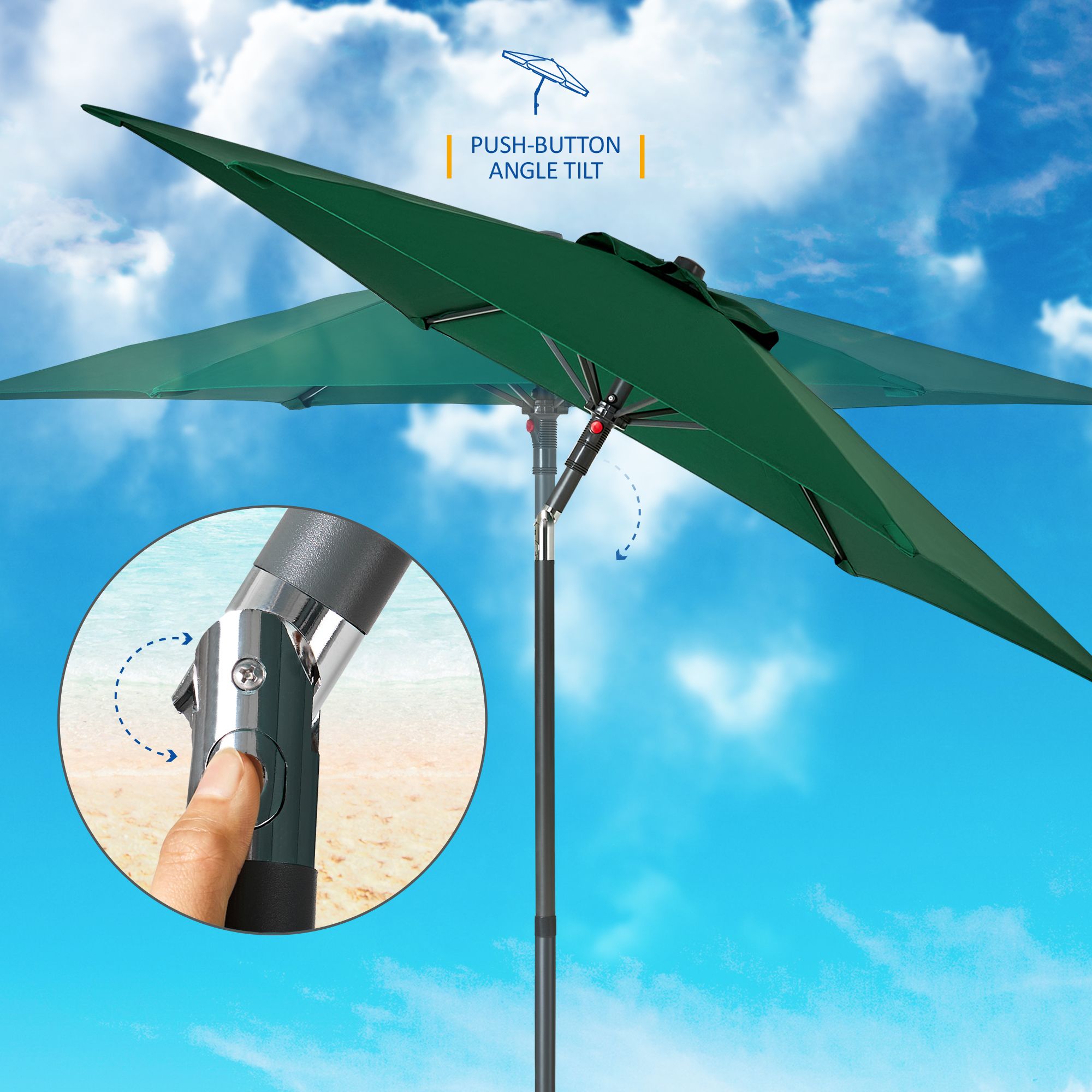 SUNMER 2M Push-up Garden Parasol - Green