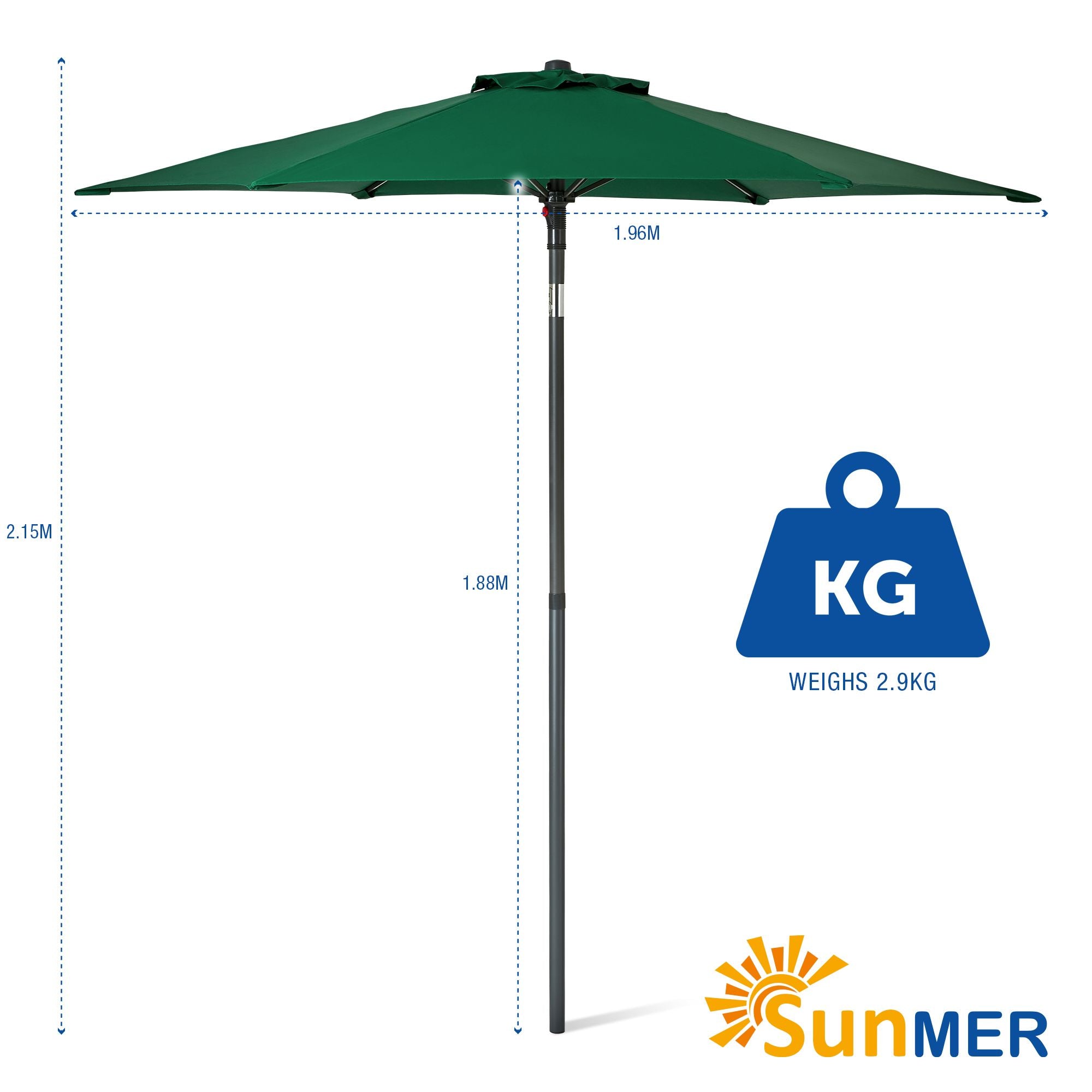 SUNMER 2M Push-up Garden Parasol - Green