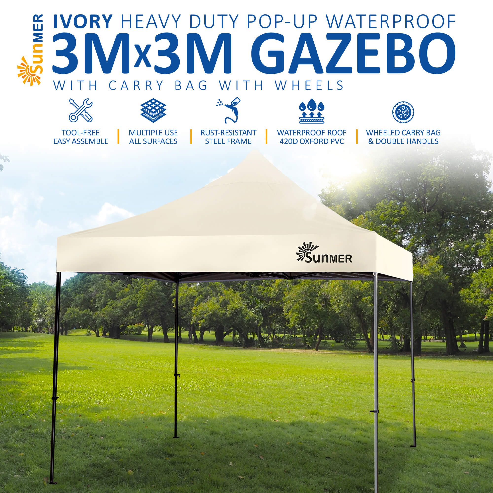 SUNMER 3Mx3M Steel Framed Gazebo - Ivory