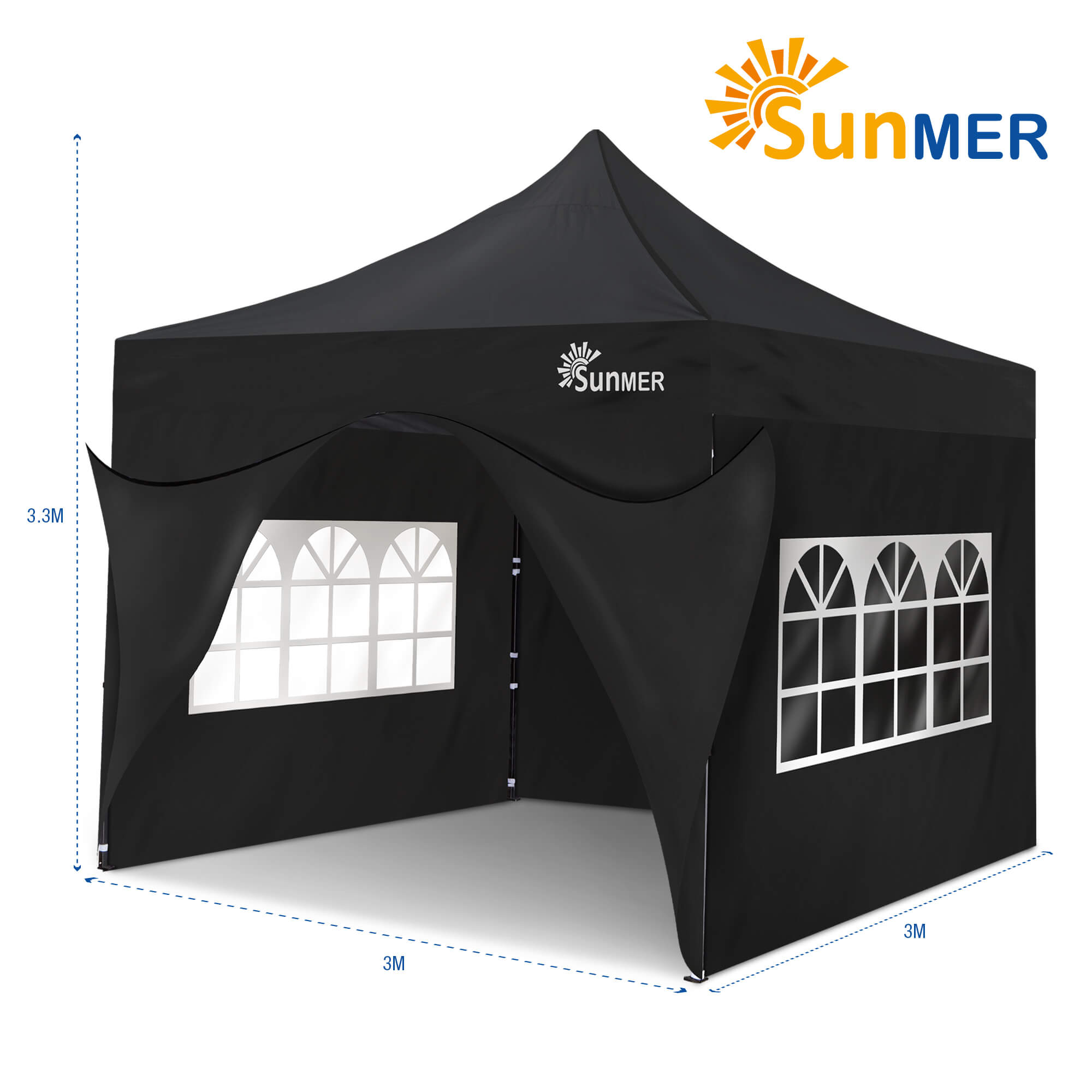 SUNMER 3Mx3M Steel Framed Gazebo with Walls - Black