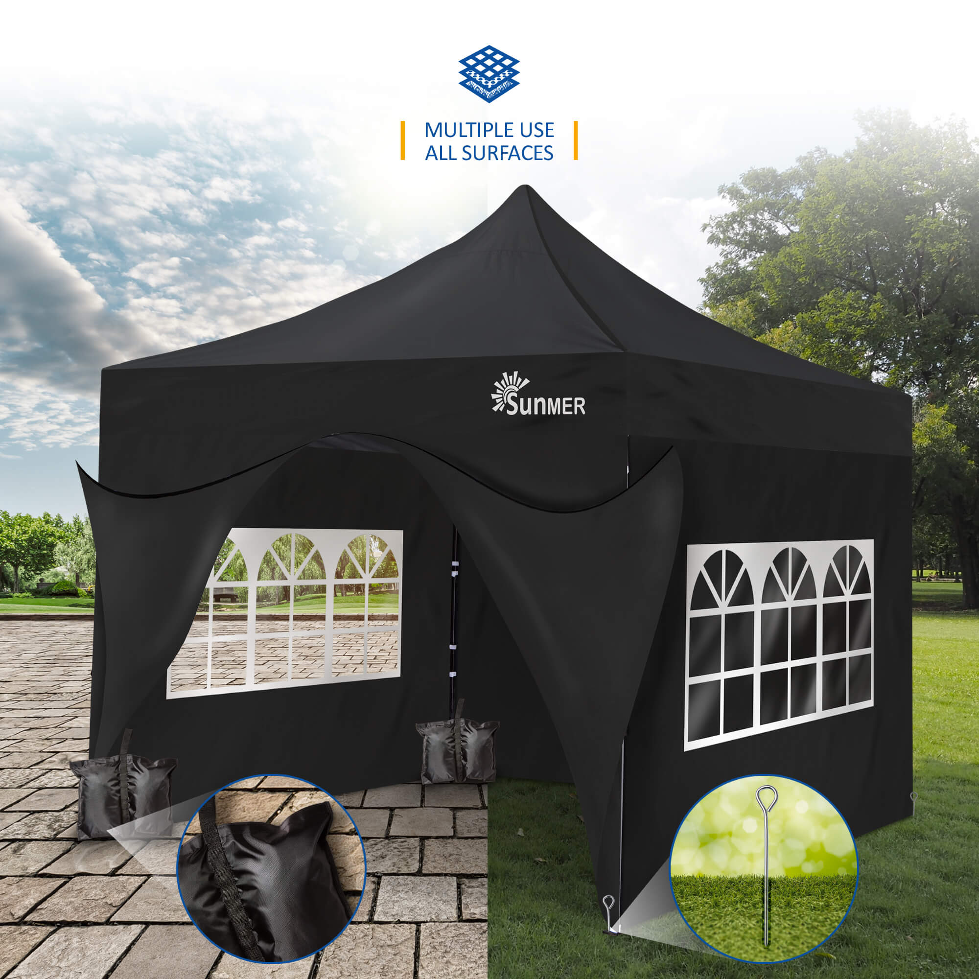 SUNMER 3Mx3M Steel Framed Gazebo with Walls - Black