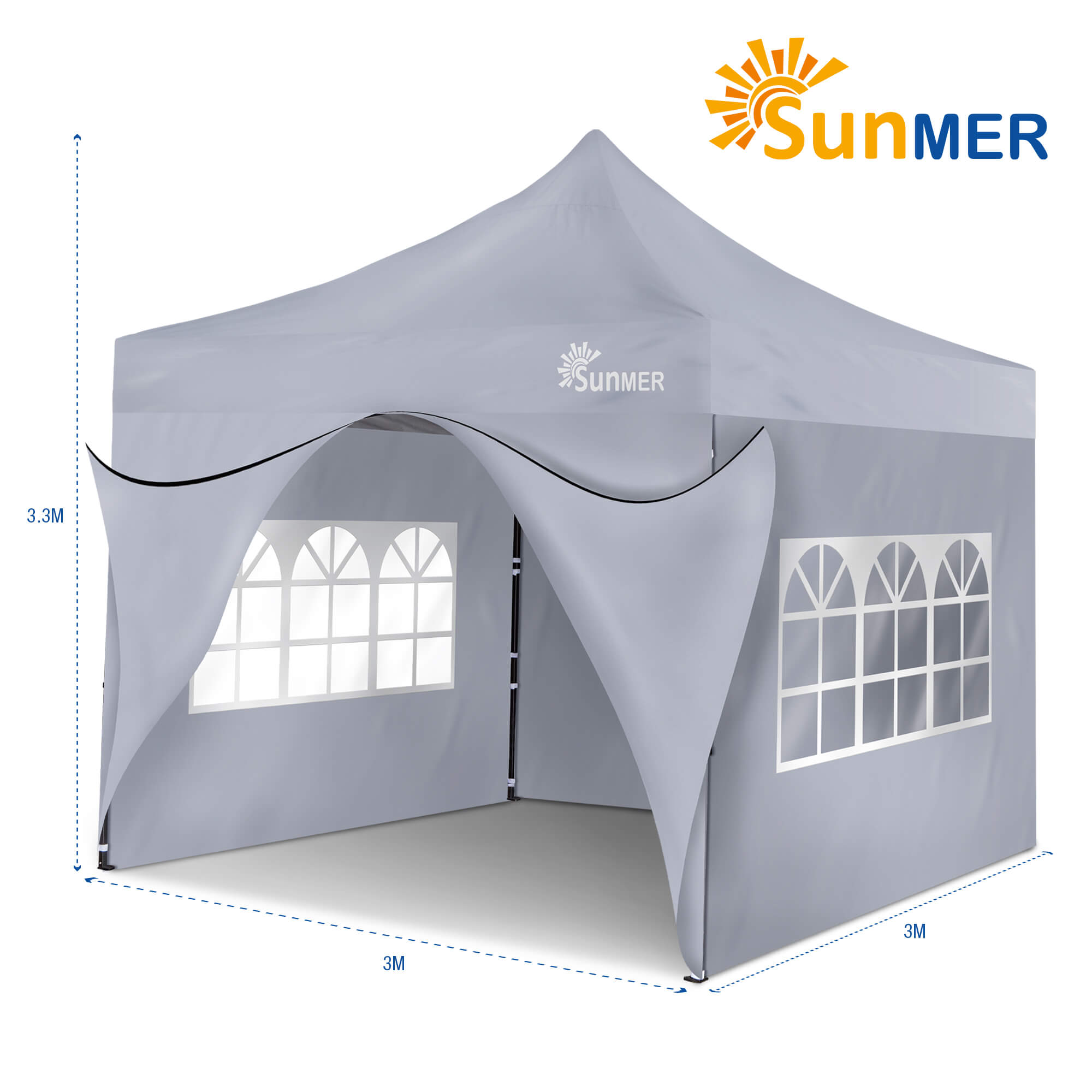 SUNMER 3Mx3M Steel Framed Gazebo with Walls - Grey