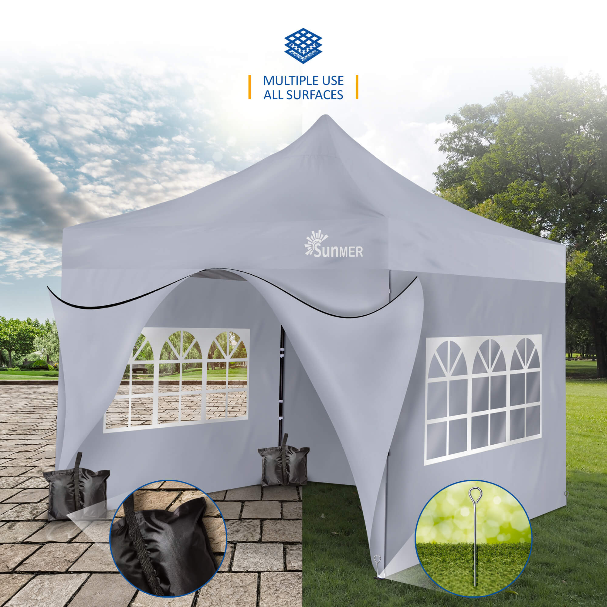 SUNMER 3Mx3M Steel Framed Gazebo with Walls - Grey