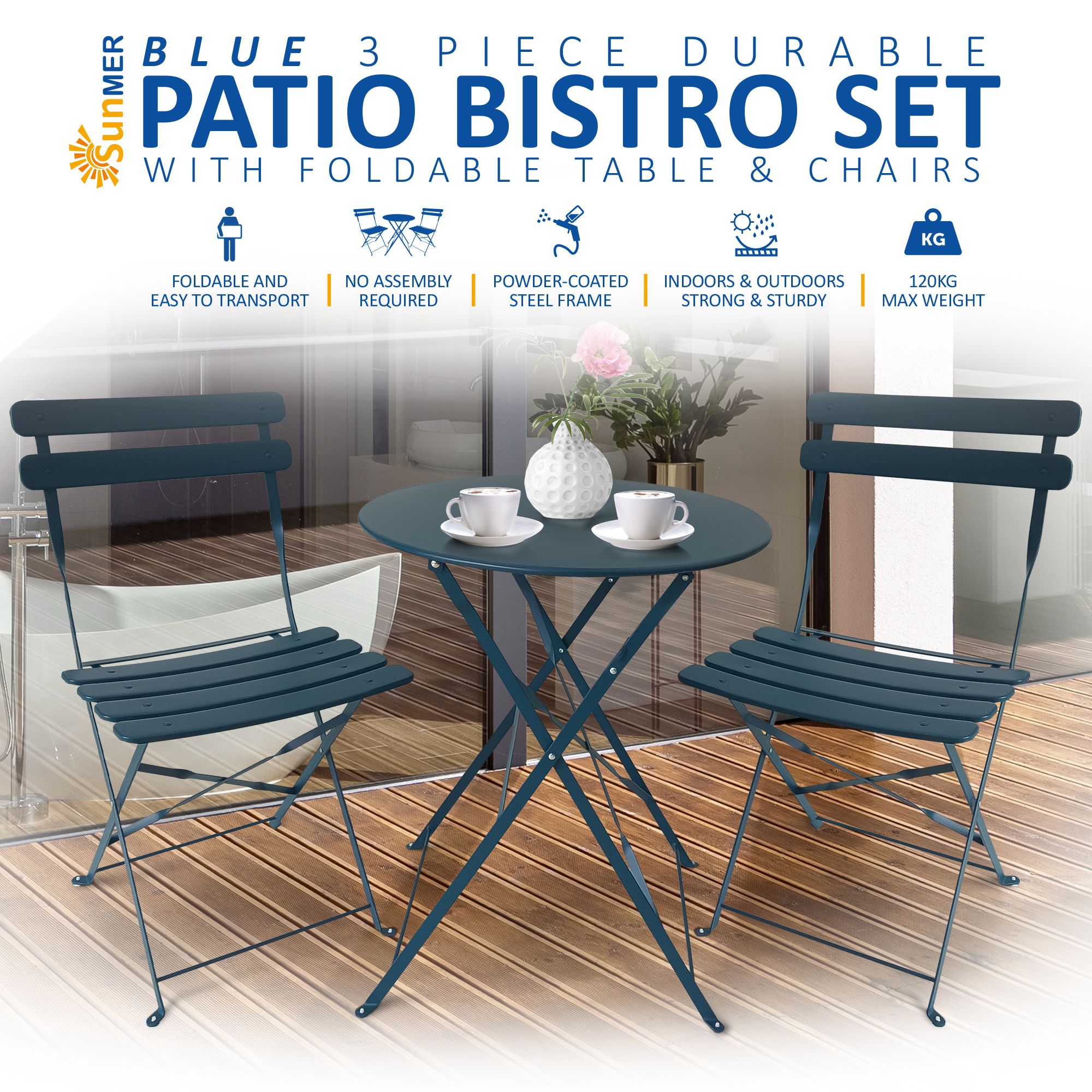 SUNMER Bistro Table & Chairs Set - Blue